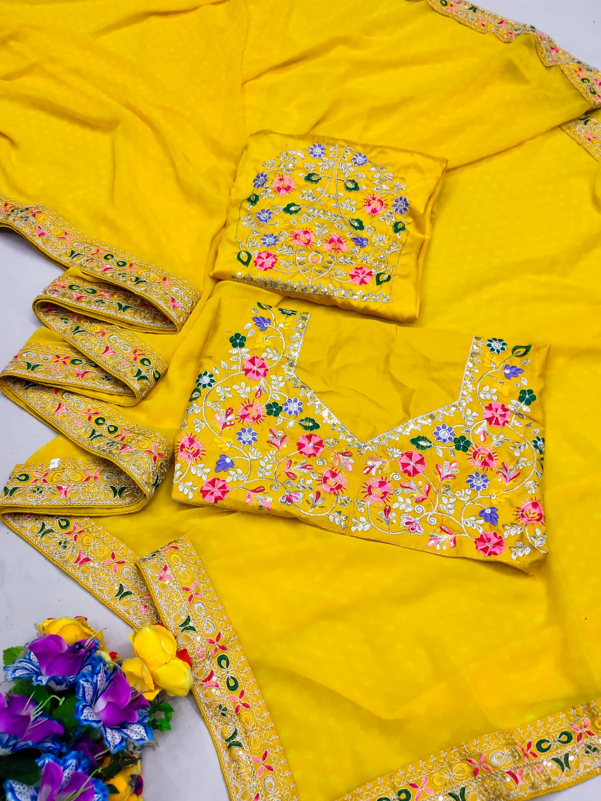 Stavan Raghumala Heavy Georgette Saree with Fancy Lace & Heavy Embroidery Blouse – M.R. Saree Emporium