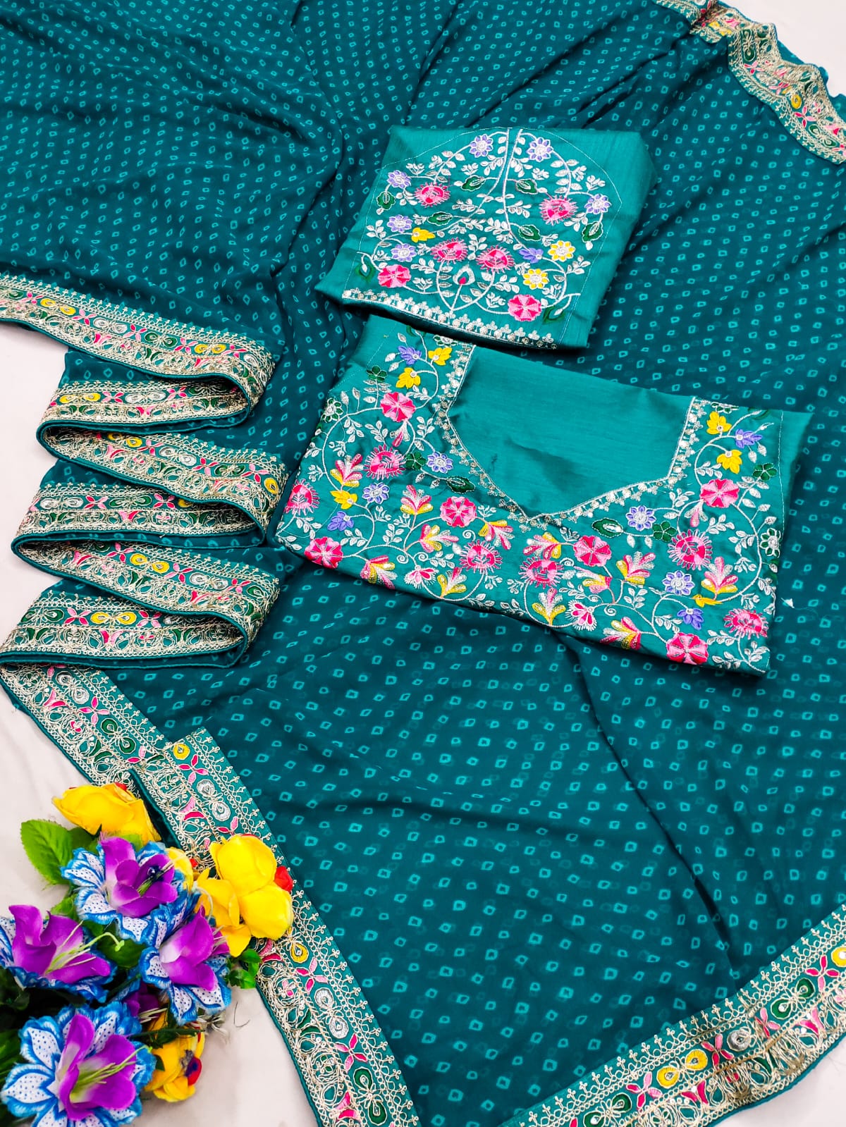 Stavan Raghumala Heavy Georgette Saree with Fancy Lace & Heavy Embroidery Blouse – M.R. Saree Emporium