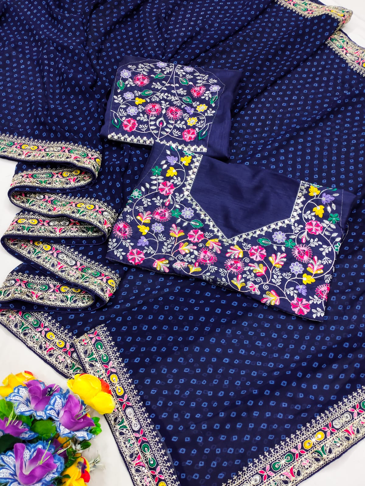 Stavan Raghumala Heavy Georgette Saree with Fancy Lace & Heavy Embroidery Blouse – M.R. Saree Emporium