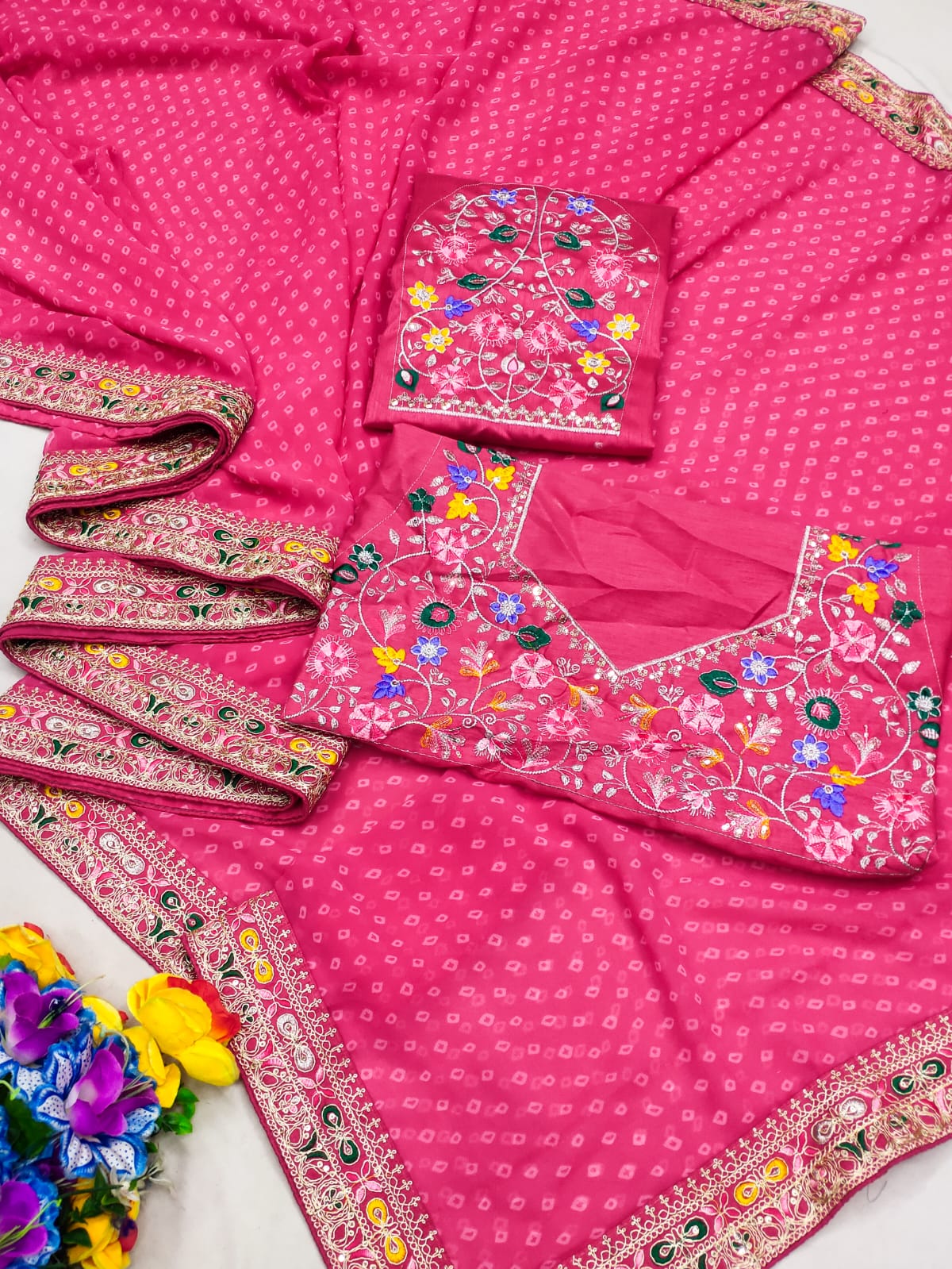 Stavan Raghumala Heavy Georgette Saree with Fancy Lace & Heavy Embroidery Blouse – M.R. Saree Emporium