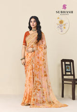 Subhash Ghazal Georgette Printed Saree with Embroidery Border - 4 Pcs Set