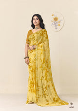 Subhash Ghazal Georgette Printed Saree with Embroidery Border - 4 Pcs Set
