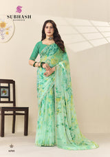 Subhash Ghazal Georgette Printed Saree with Embroidery Border - 4 Pcs Set