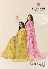 Subhash Ghazal Georgette Printed Saree with Embroidery Border - 4 Pcs Set