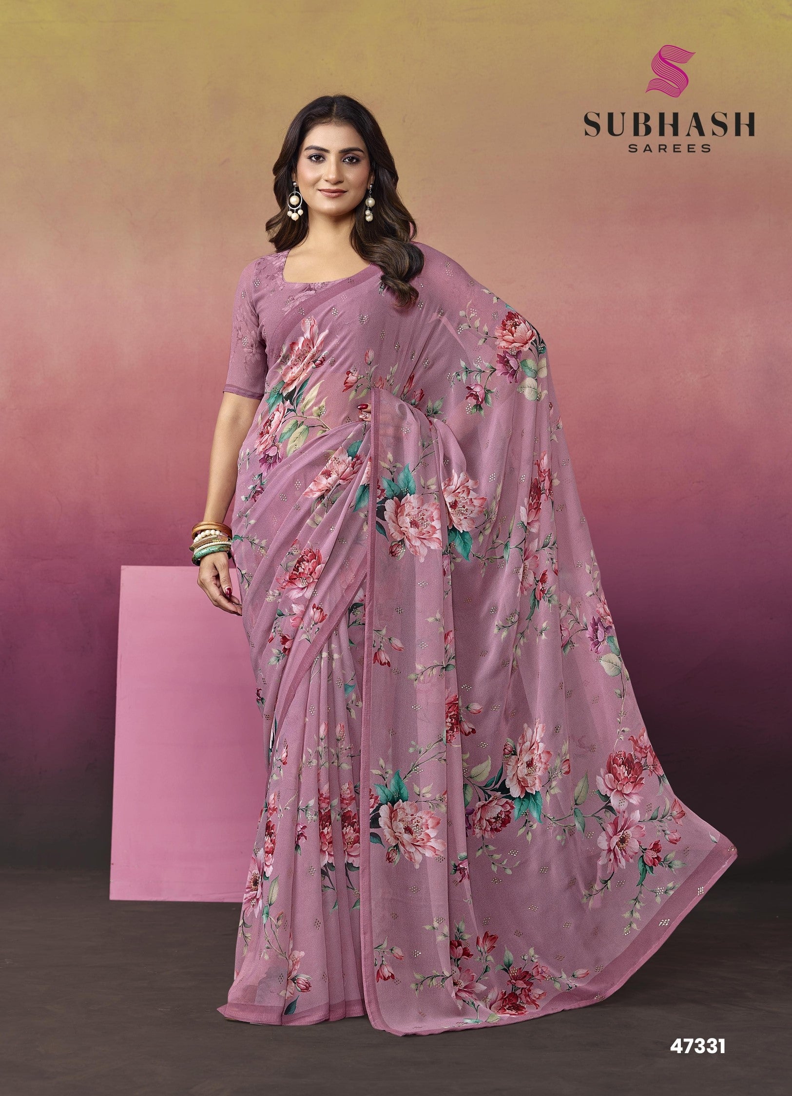 Subhash Ketaki-2 Premium Georgette Floral Printed Saree - 14 PCS Set
