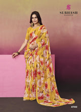 Subhash Ketaki-2 Premium Georgette Floral Printed Saree - 14 PCS Set