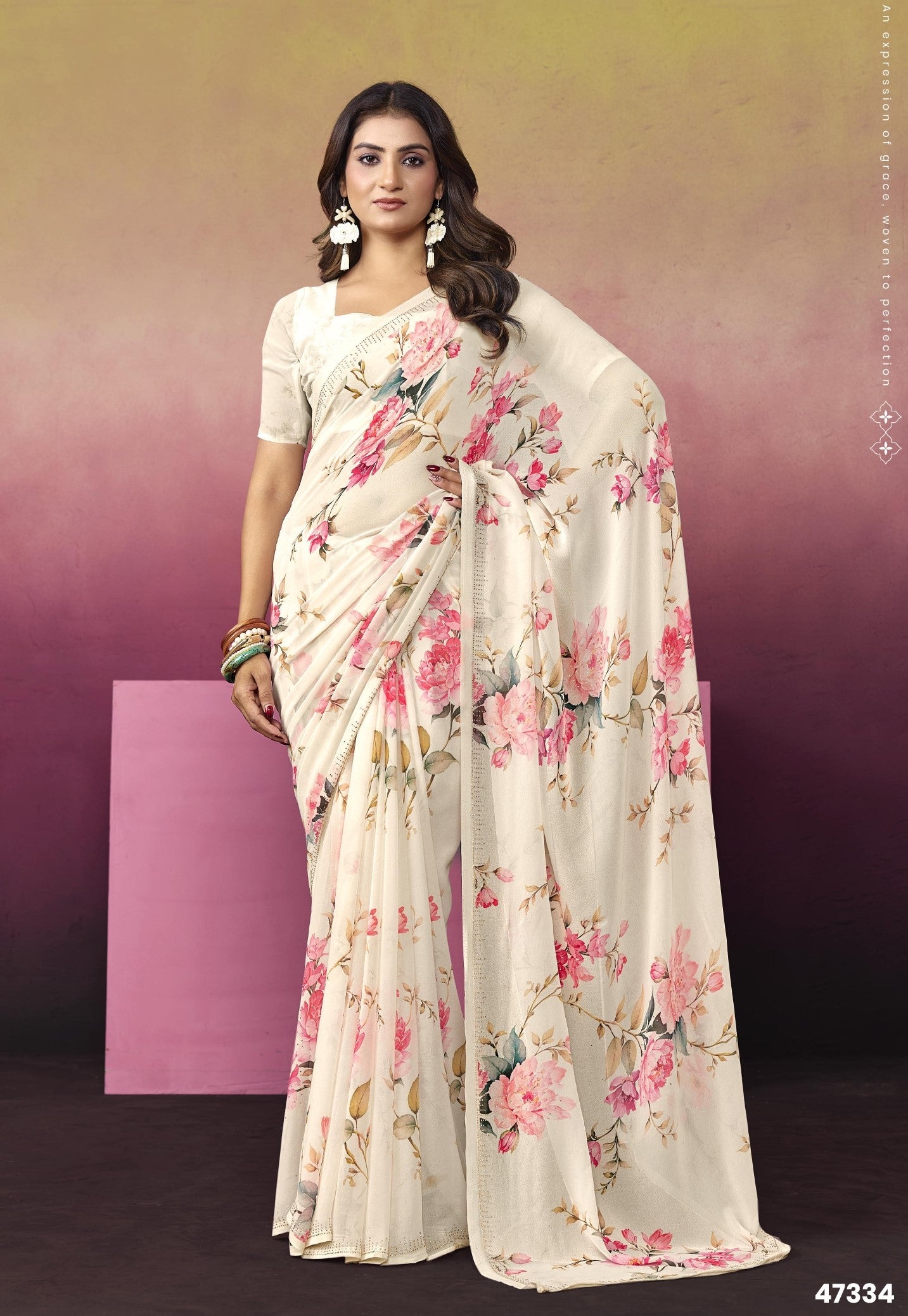 Subhash Ketaki-2 Premium Georgette Floral Printed Saree - 14 PCS Set
