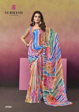Subhash Ketaki-2 Premium Georgette Floral Printed Saree - 14 PCS Set