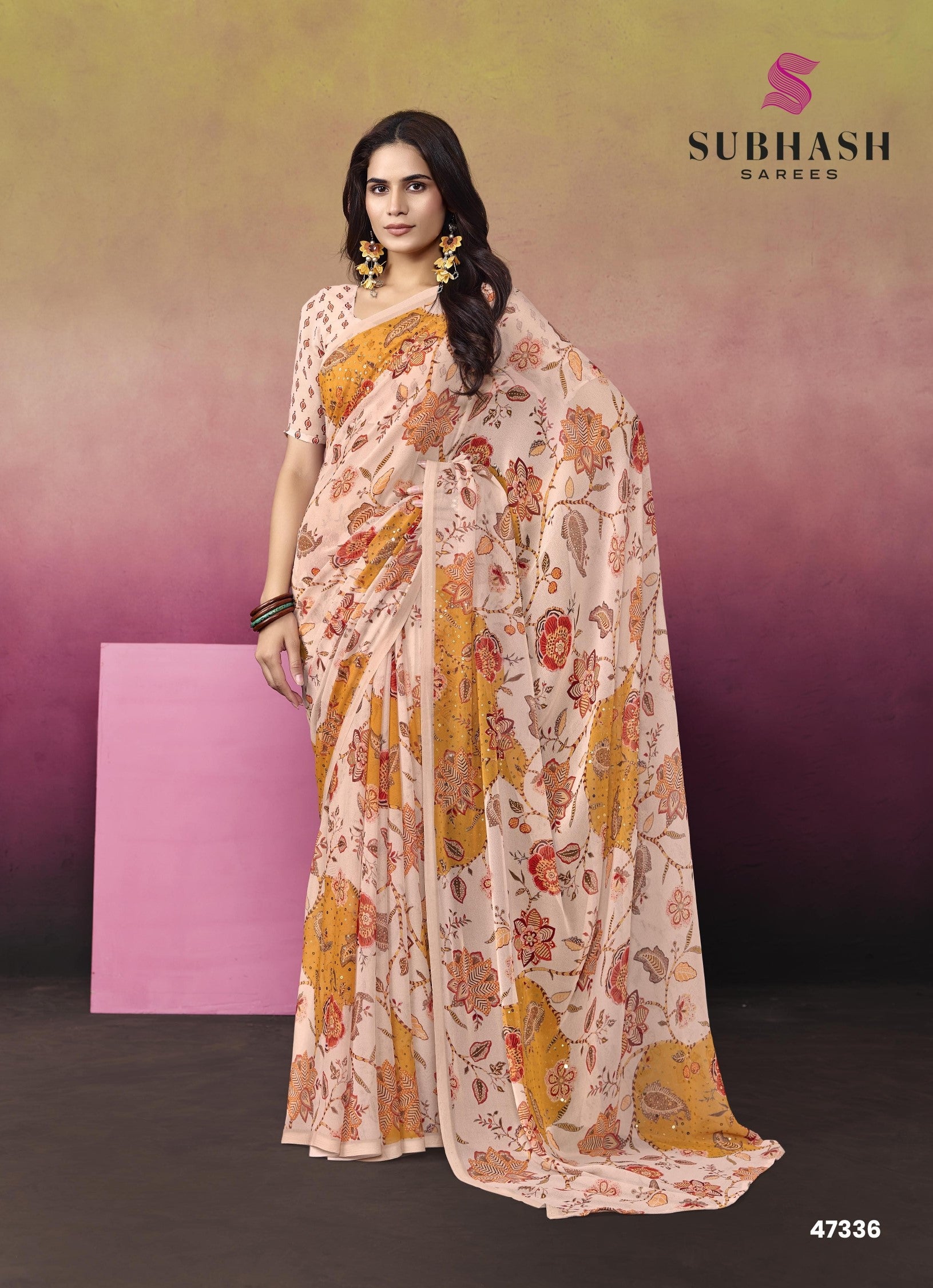Subhash Ketaki-2 Premium Georgette Floral Printed Saree - 14 PCS Set