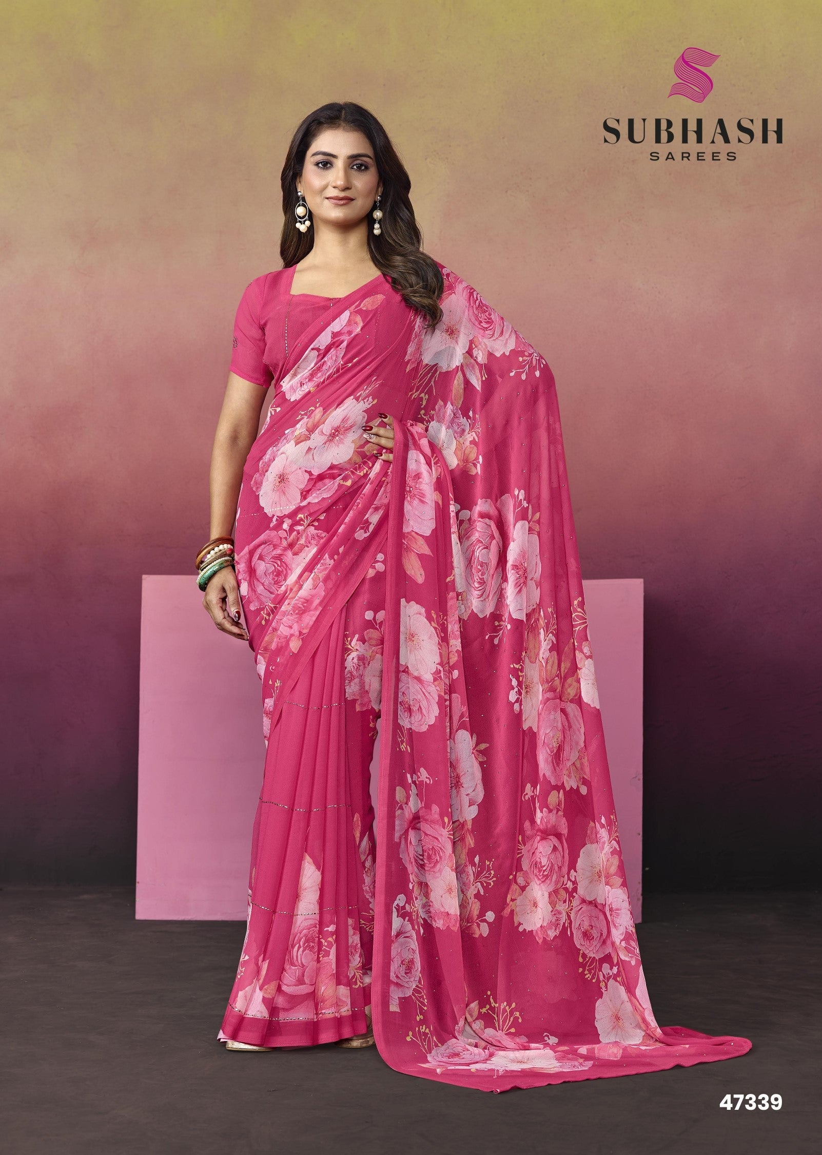Subhash Ketaki-2 Premium Georgette Floral Printed Saree - 14 PCS Set
