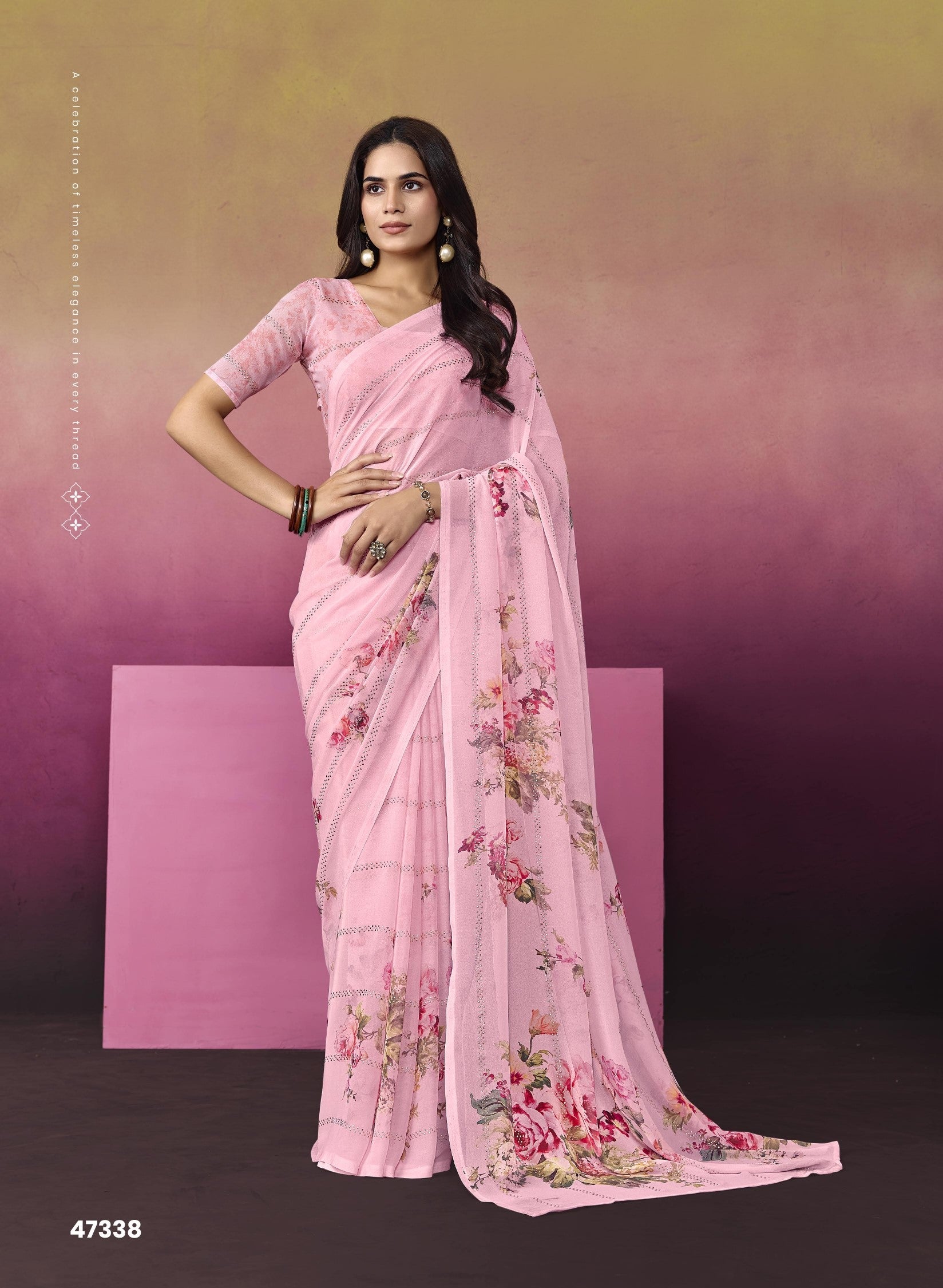 Subhash Ketaki-2 Premium Georgette Floral Printed Saree - 14 PCS Set