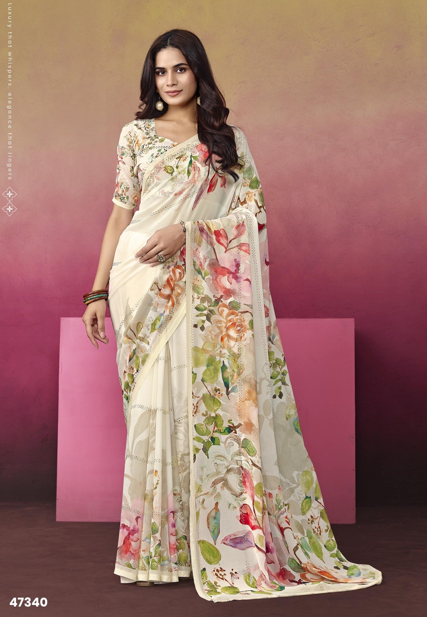 Subhash Ketaki-2 Premium Georgette Floral Printed Saree - 14 PCS Set