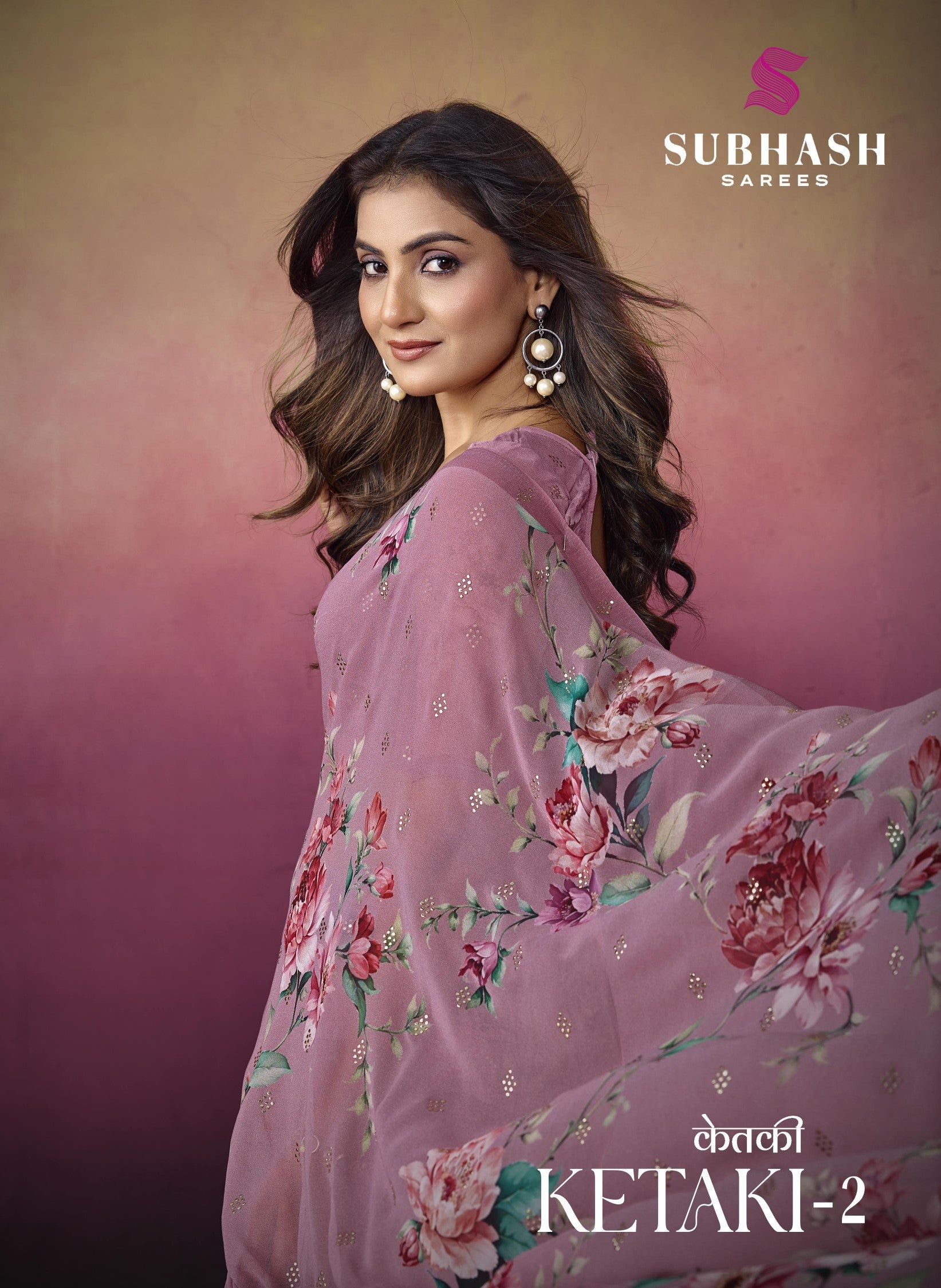 Subhash Ketaki-2 Premium Georgette Floral Printed Saree - 14 PCS Set