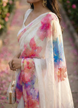 Subhash Ketaki Floral Printed Georgette Saree with Swarovski Work - 10 Pcs Set