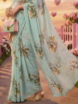 Subhash Ketaki Floral Printed Georgette Saree with Swarovski Work - 10 Pcs Set