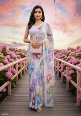 Subhash Ketaki Floral Printed Georgette Saree with Swarovski Work - 10 Pcs Set