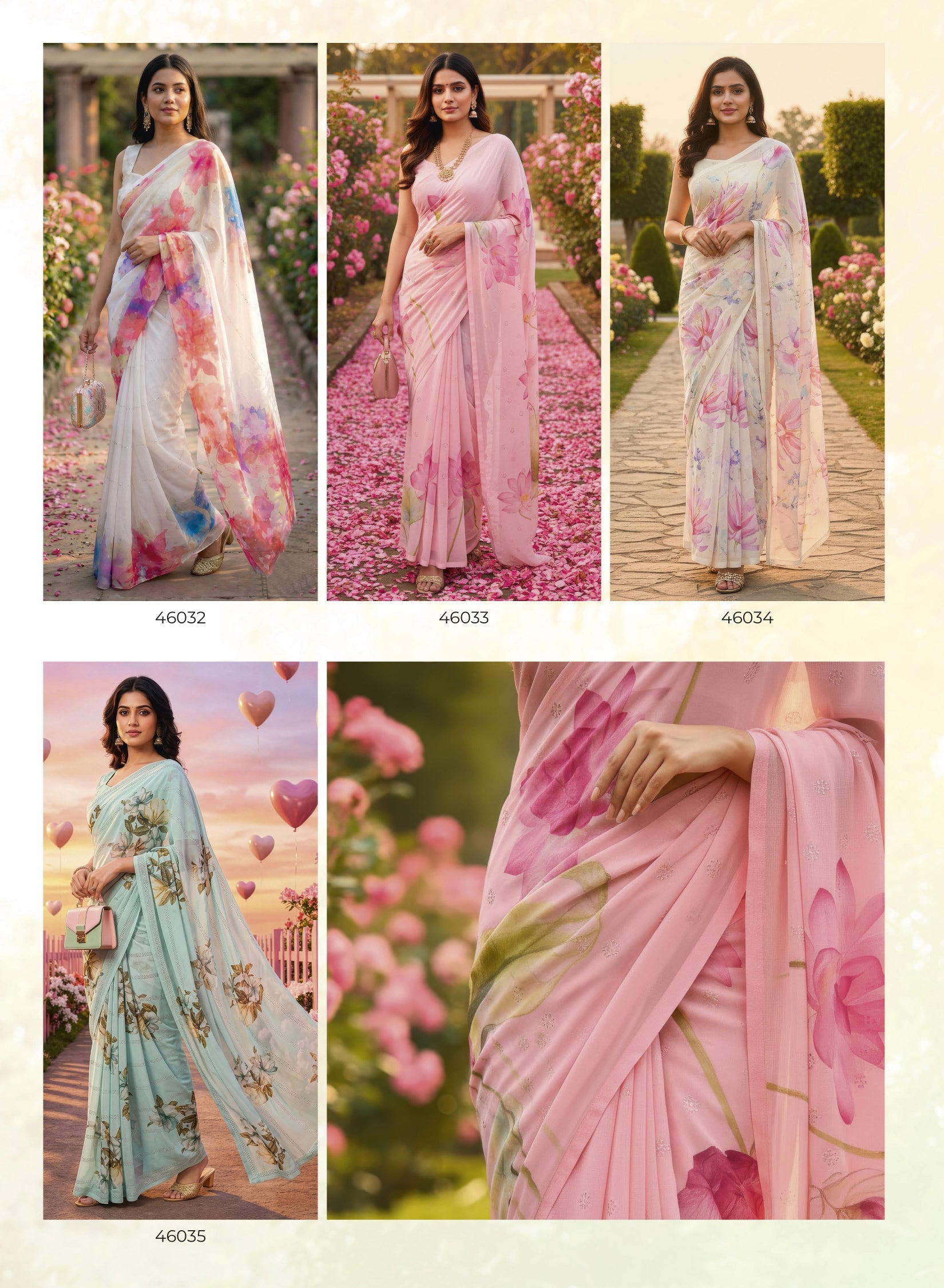 Subhash Ketaki Floral Printed Georgette Saree with Swarovski Work - 10 Pcs Set
