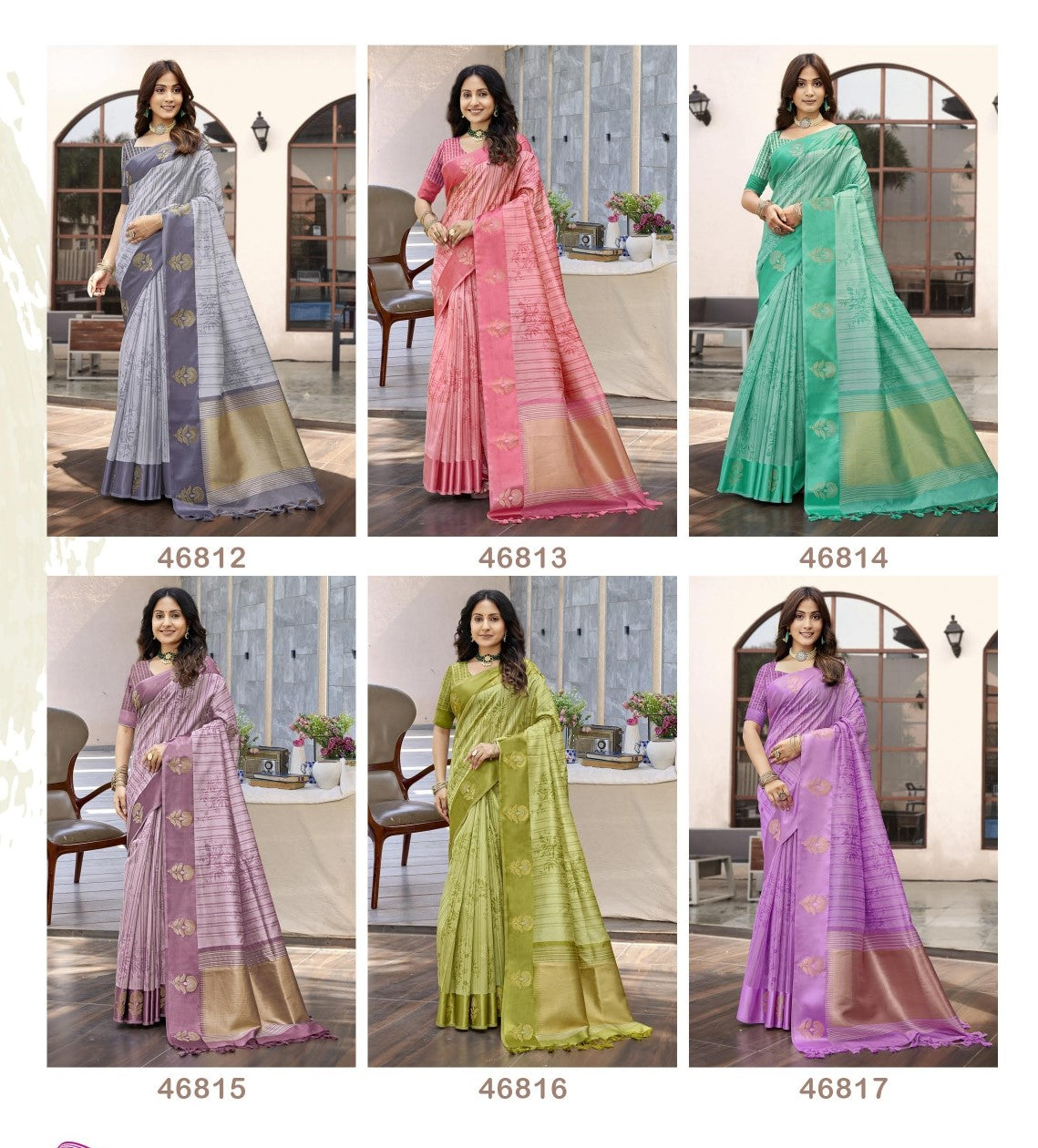 Subhash Nivara Cotton Silk Saree with Zari Work - 6 Pcs Set - Wholesale