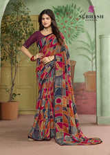 Subhash Riviera Fancy-10 Premium Georgette Printed Saree - 16 PCS Set
