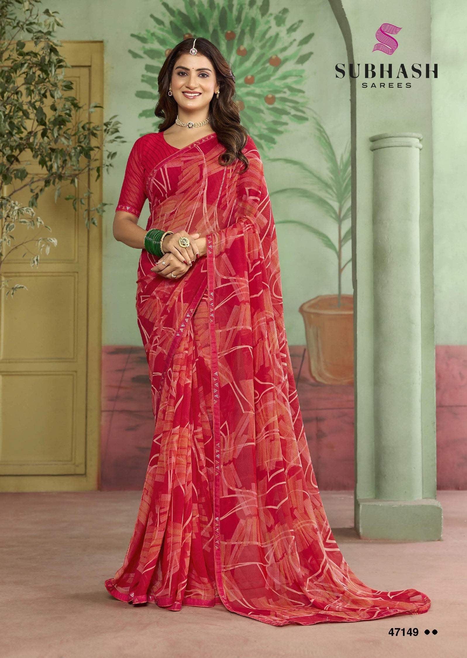 Subhash Riviera Fancy-10 Premium Georgette Printed Saree - 16 PCS Set