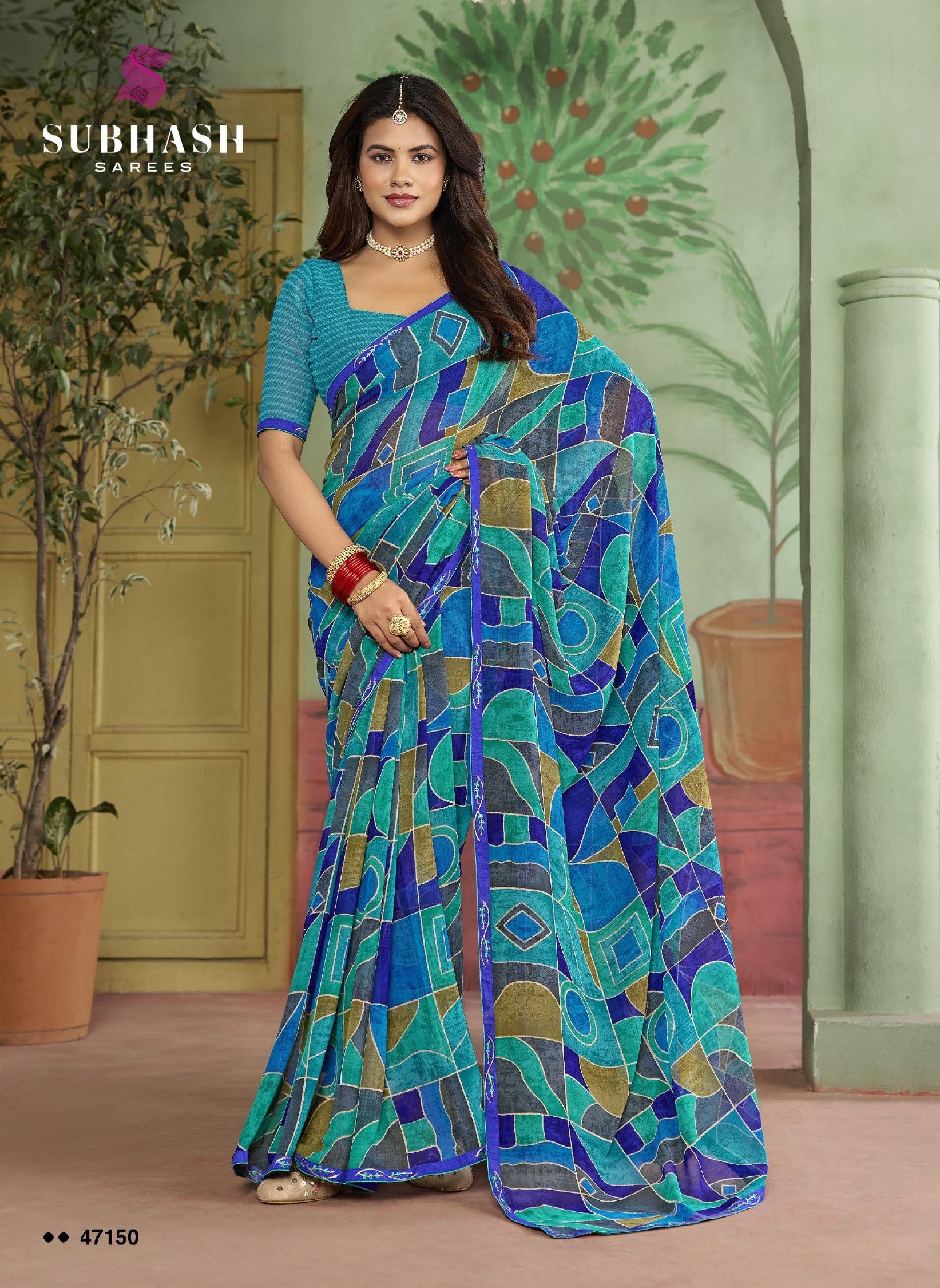 Subhash Riviera Fancy-10 Premium Georgette Printed Saree - 16 PCS Set