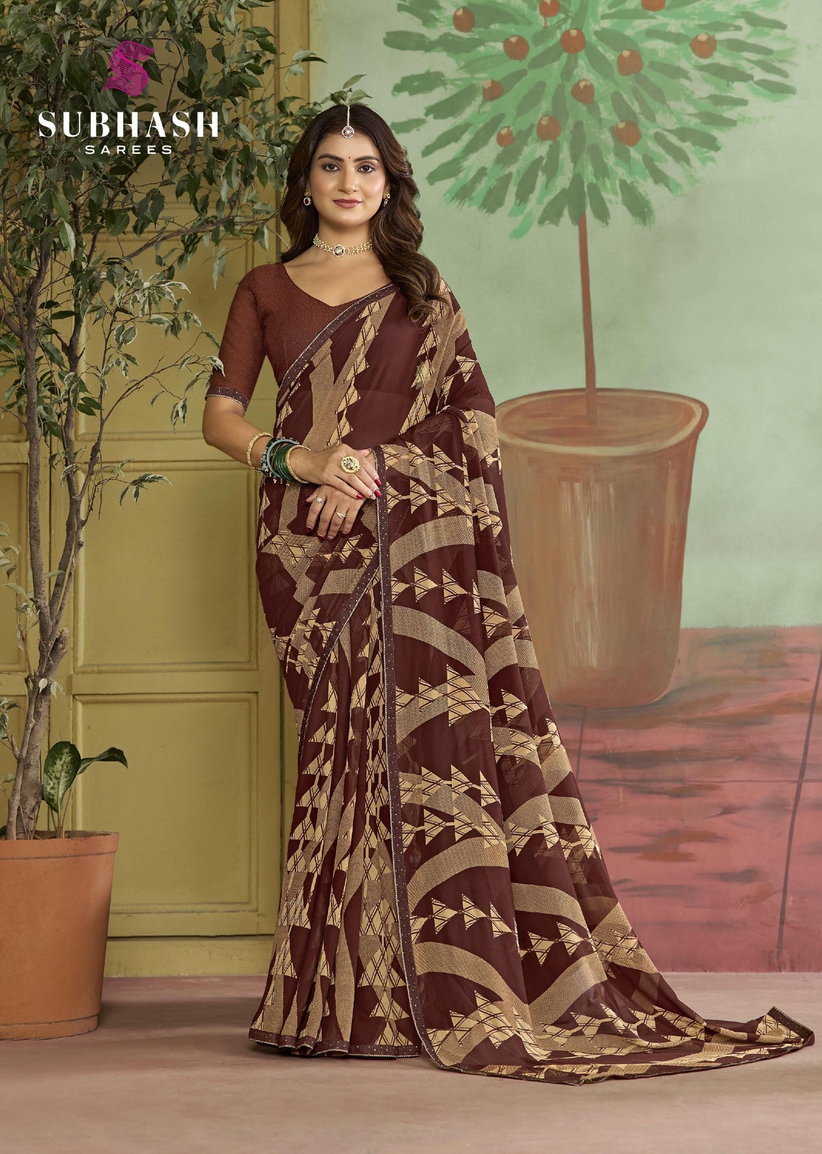 Subhash Riviera Fancy-10 Premium Georgette Printed Saree - 16 PCS Set