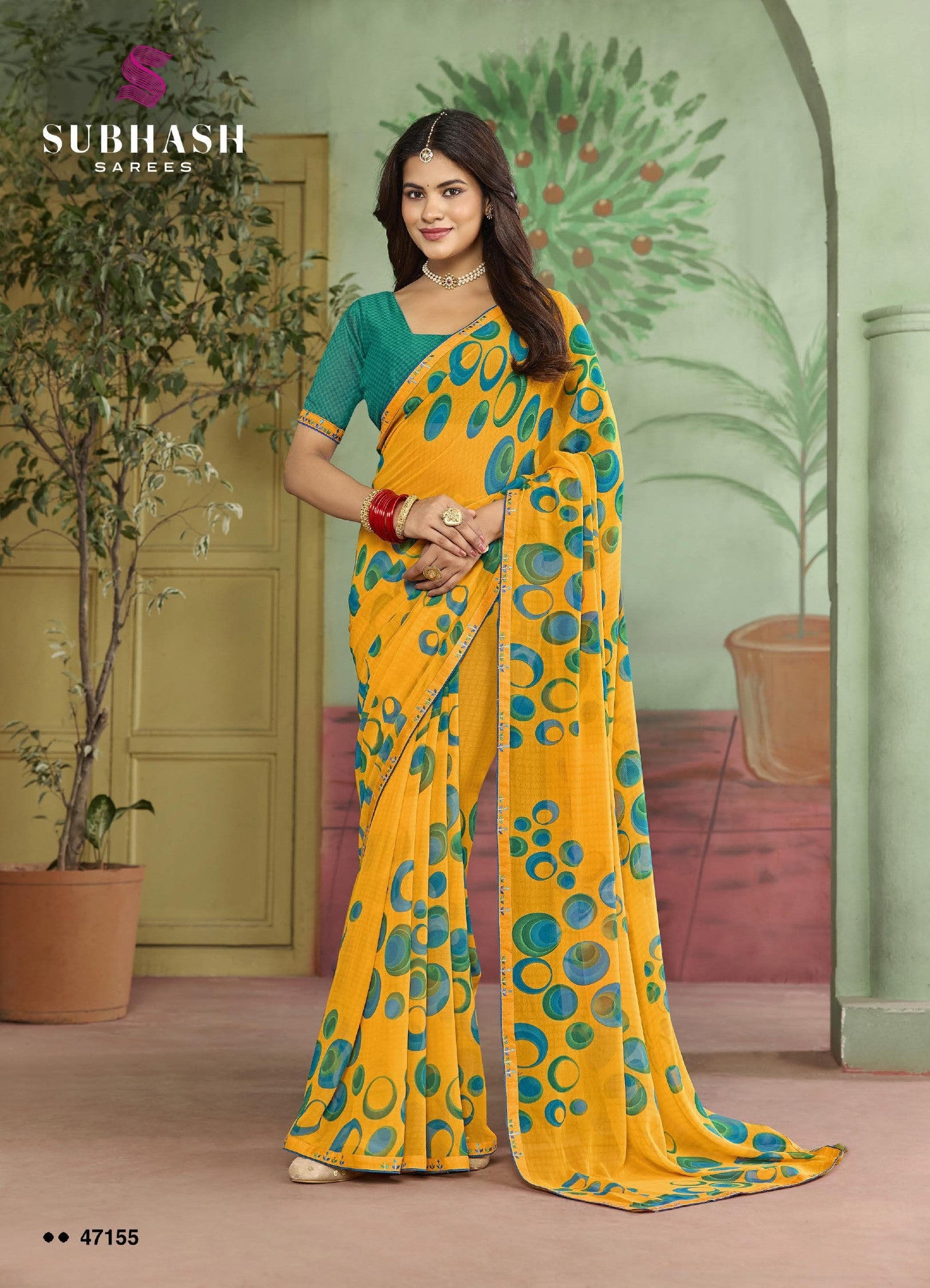 Subhash Riviera Fancy-10 Premium Georgette Printed Saree - 16 PCS Set