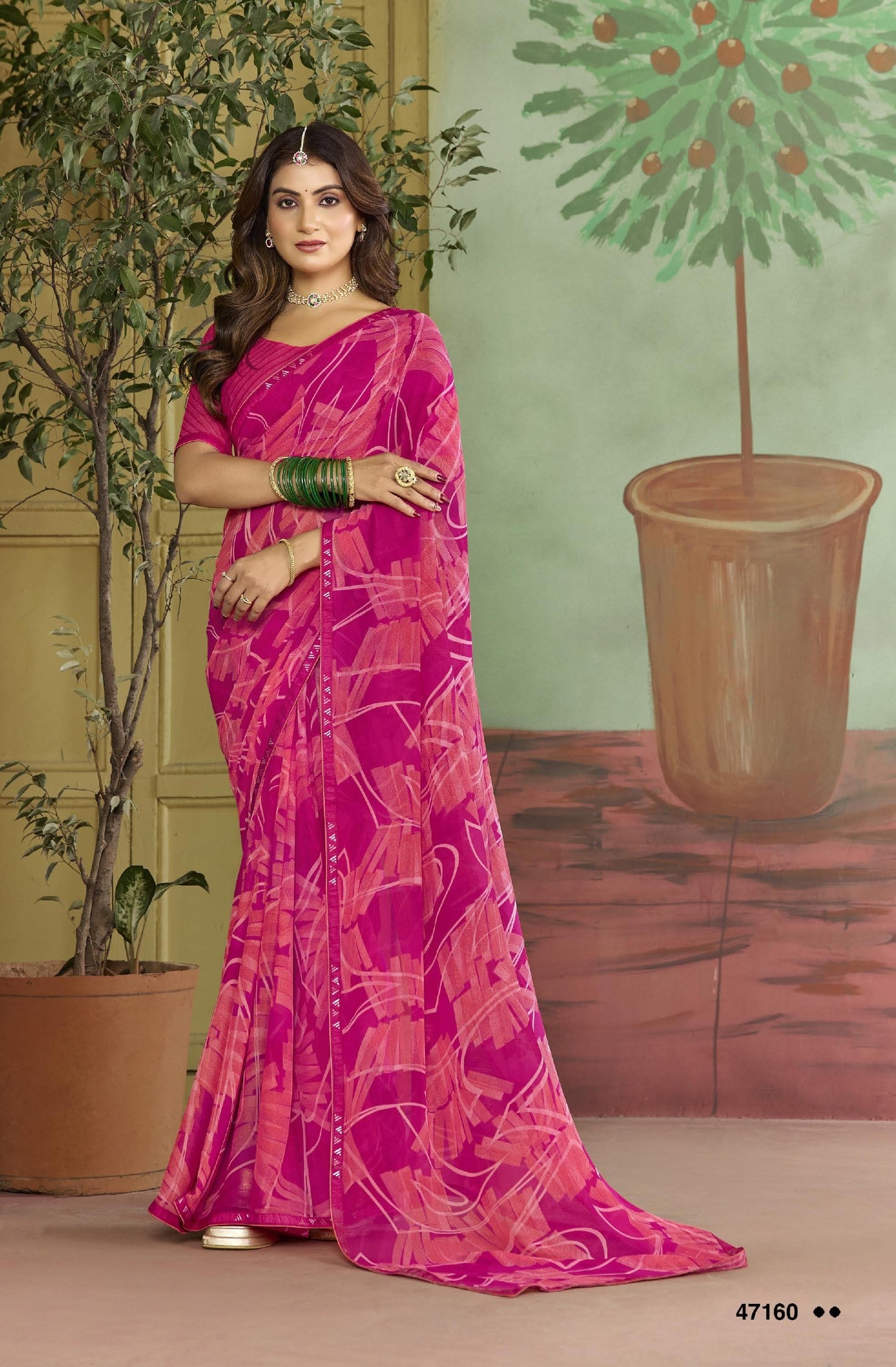 Subhash Riviera Fancy-10 Premium Georgette Printed Saree - 16 PCS Set