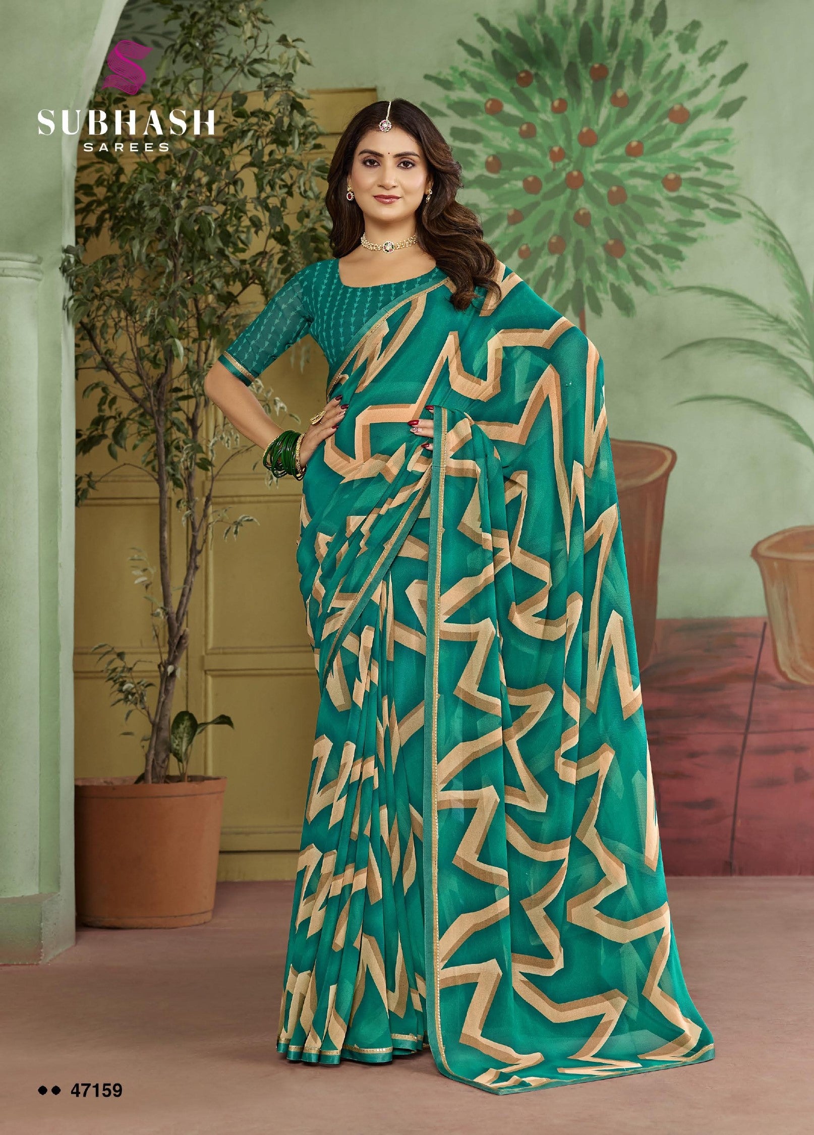 Subhash Riviera Fancy-10 Premium Georgette Printed Saree - 16 PCS Set