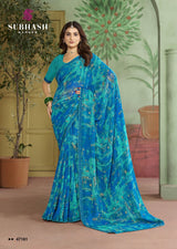 Subhash Riviera Fancy-10 Premium Georgette Printed Saree - 16 PCS Set