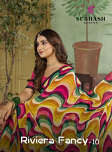 Subhash Riviera Fancy-10 Premium Georgette Printed Saree - 16 PCS Set