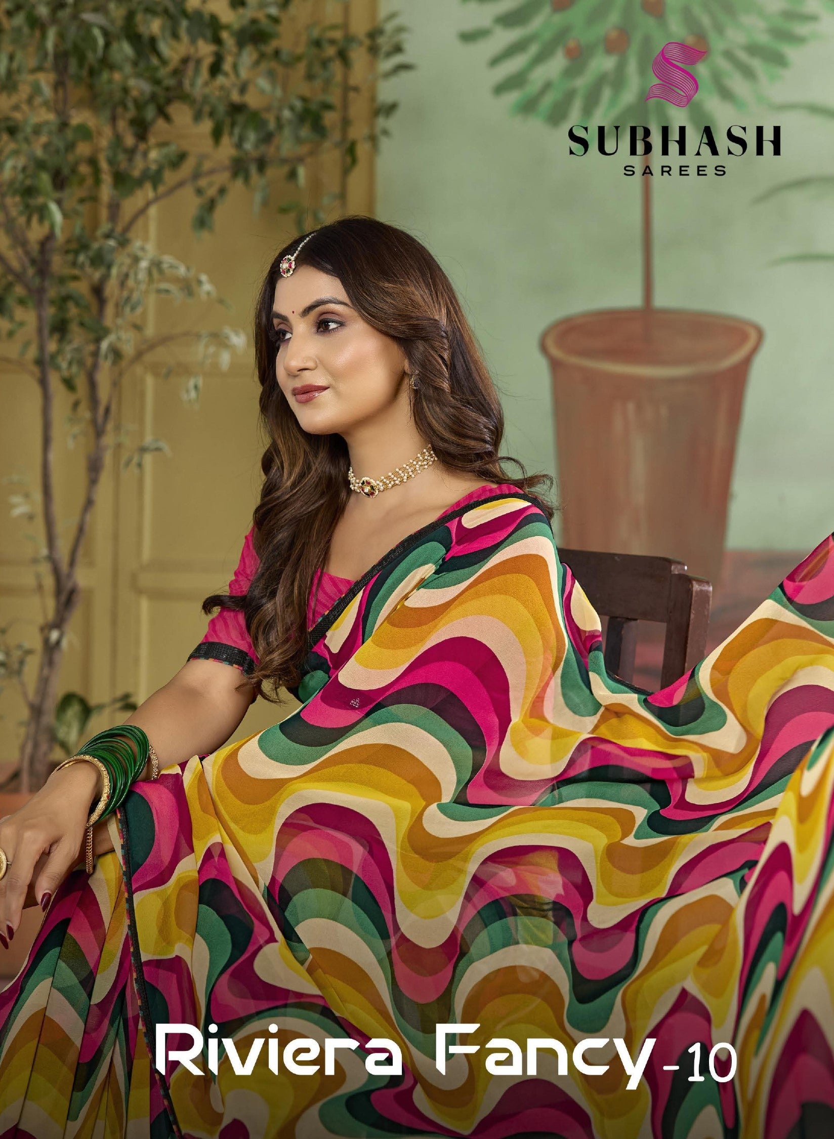 Subhash Riviera Fancy-10 Premium Georgette Printed Saree - 16 PCS Set
