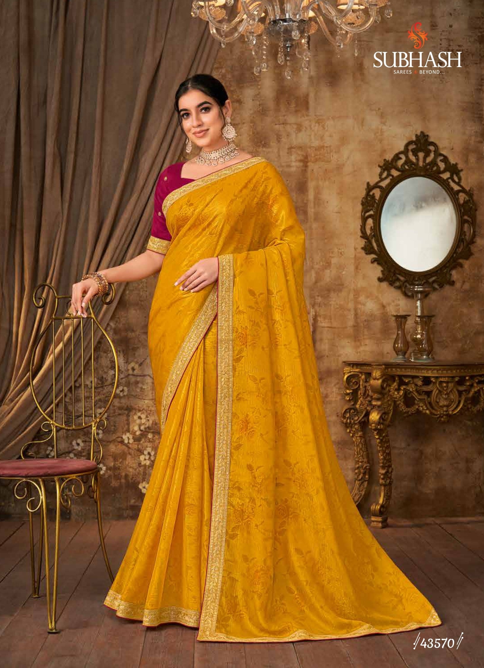 Subhash Sarena Floral Jacquard Weaving Saree - Zari Border Designer Saree for Wedding & Festive Wear - M.R. Saree Emporium