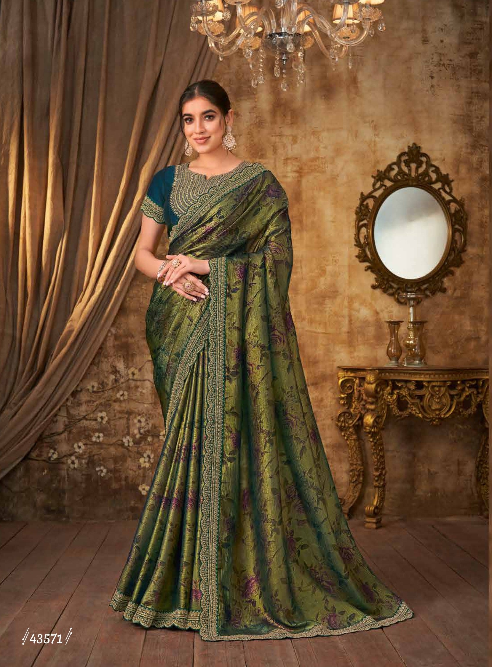Subhash Sarena Floral Jacquard Weaving Saree - Zari Border Designer Saree for Wedding & Festive Wear - M.R. Saree Emporium