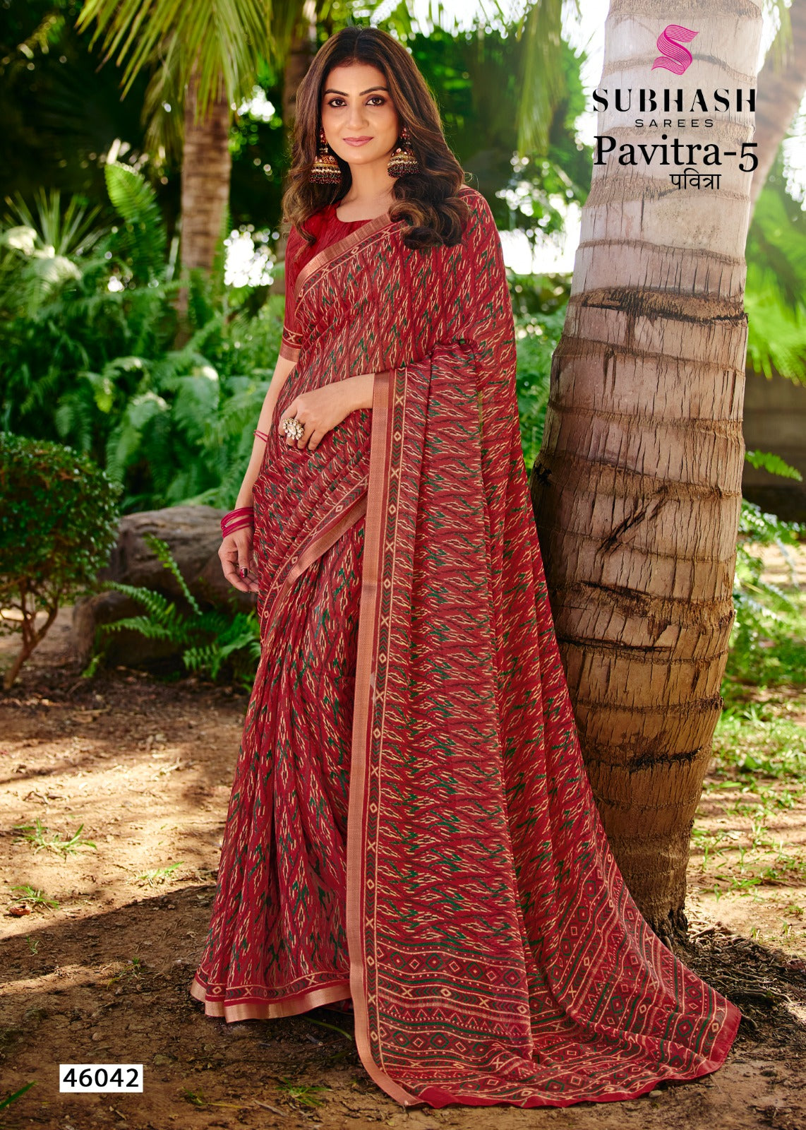 Subhash Pavitra Vol-5 Printed Saree With Border D.No 46042-M.R. Saree Emporium