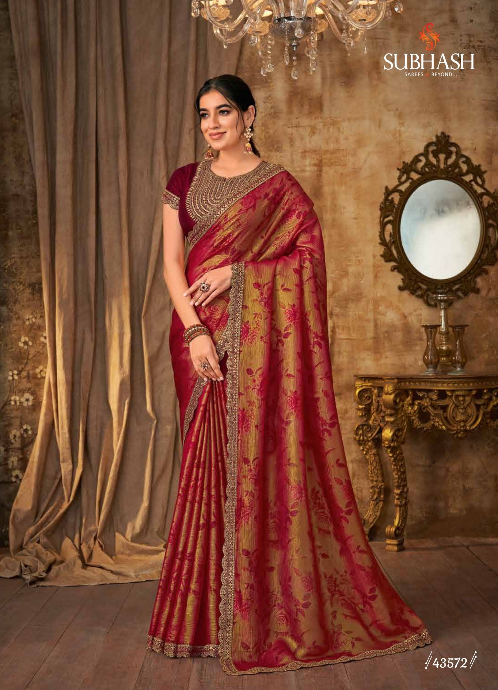 Subhash Sarena Floral Jacquard Weaving Saree - Zari Border Designer Saree for Wedding & Festive Wear - M.R. Saree Emporium