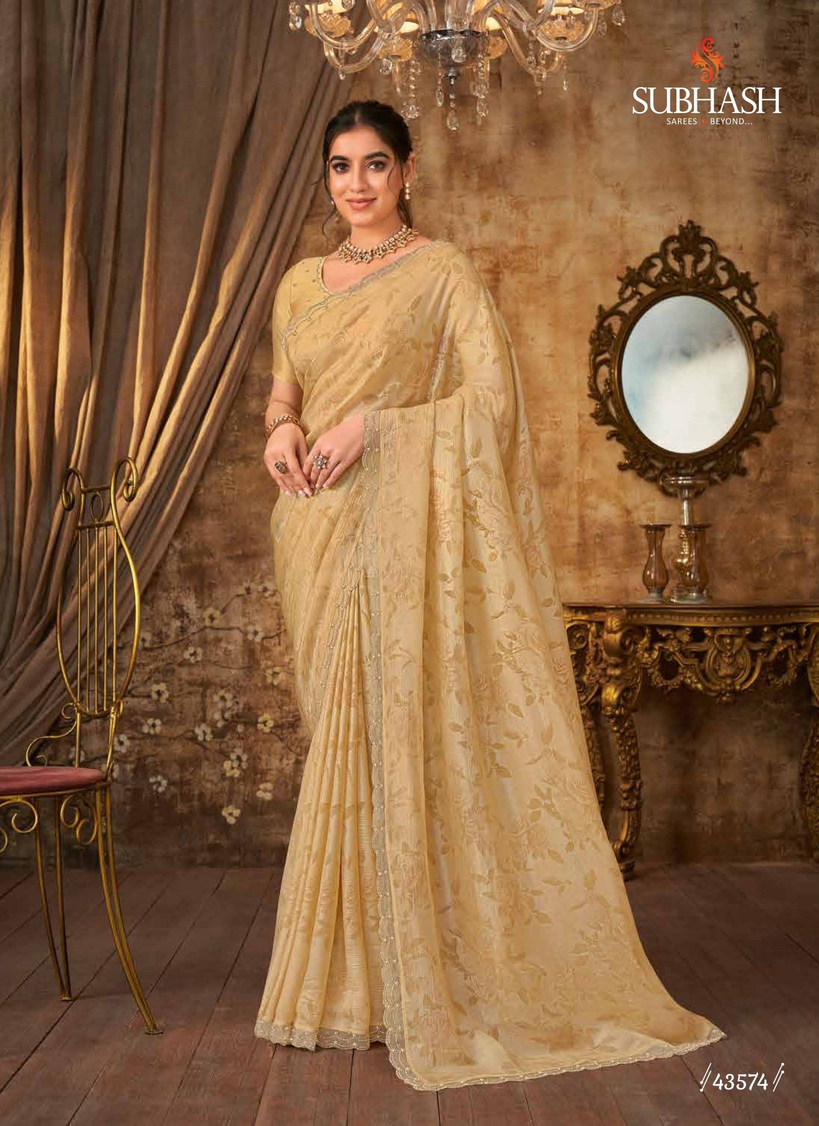 Subhash Sarena Floral Jacquard Weaving Saree - Zari Border Designer Saree for Wedding & Festive Wear - M.R. Saree Emporium