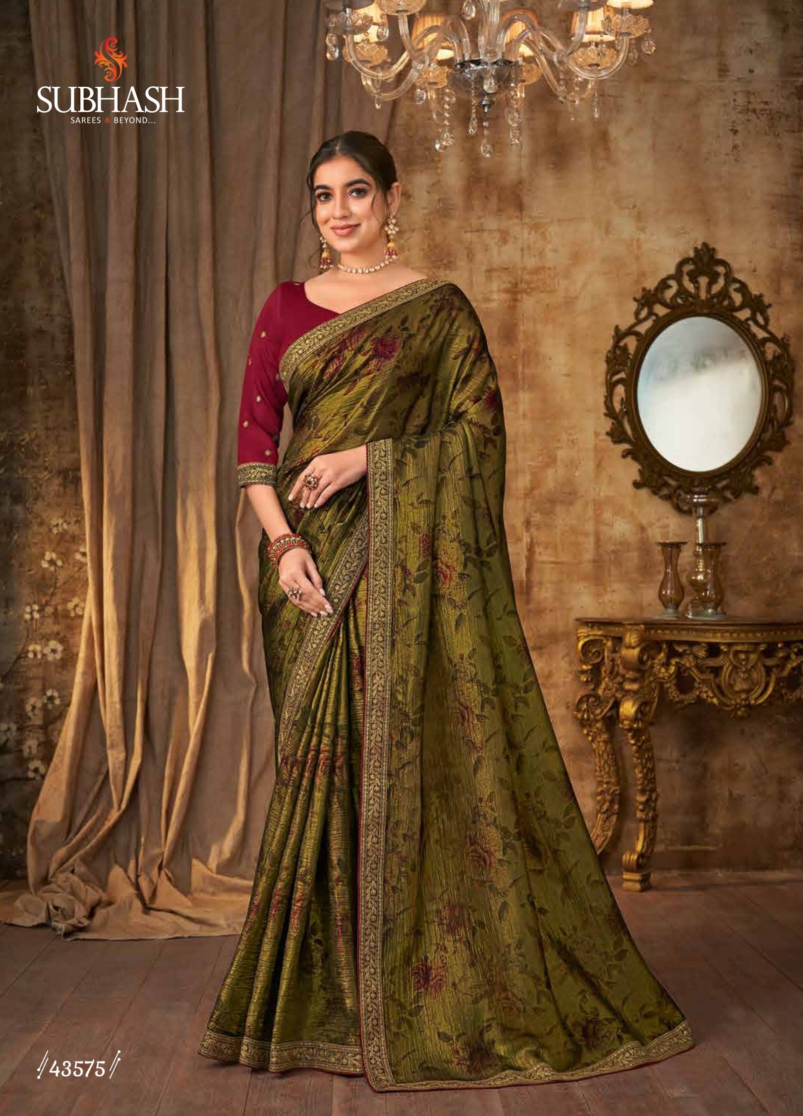 Subhash Sarena Floral Jacquard Weaving Saree - Zari Border Designer Saree for Wedding & Festive Wear - M.R. Saree Emporium