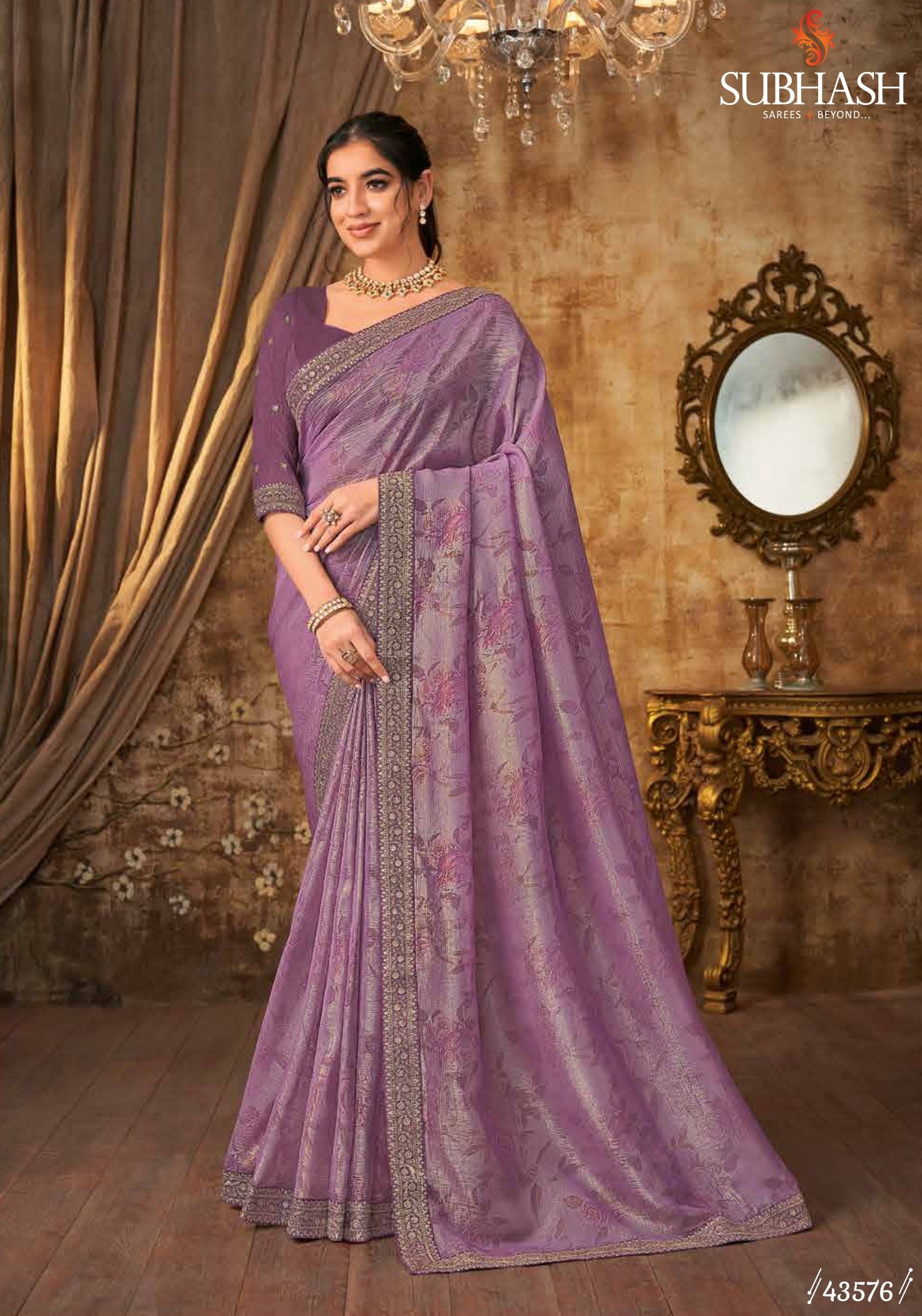 Subhash Sarena Floral Jacquard Weaving Saree - Zari Border Designer Saree for Wedding & Festive Wear - M.R. Saree Emporium