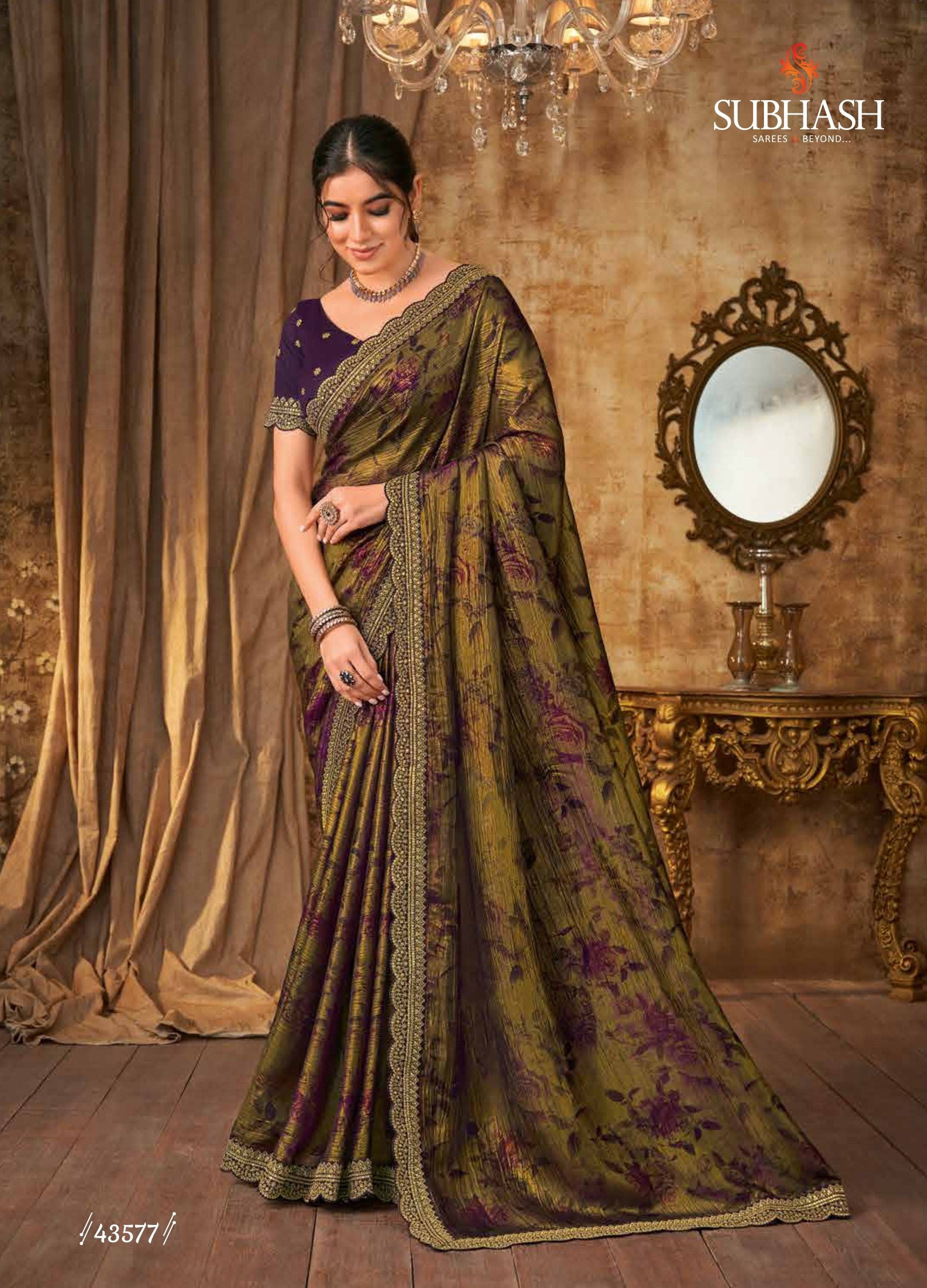 Subhash Sarena Floral Jacquard Weaving Saree - Zari Border Designer Saree for Wedding & Festive Wear - M.R. Saree Emporium