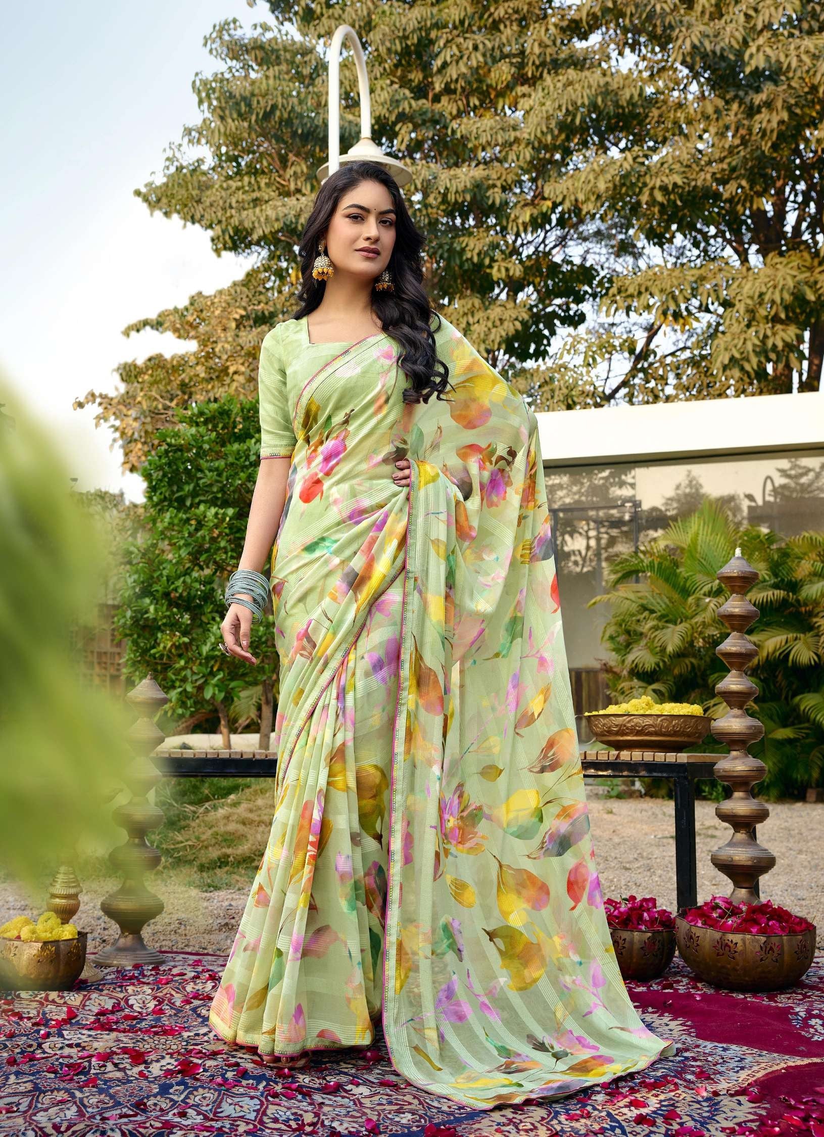 Subhash Prakruti-16 Georgette Chiffon Printed Saree – 12 PCS Set-M.R. Saree Emporium