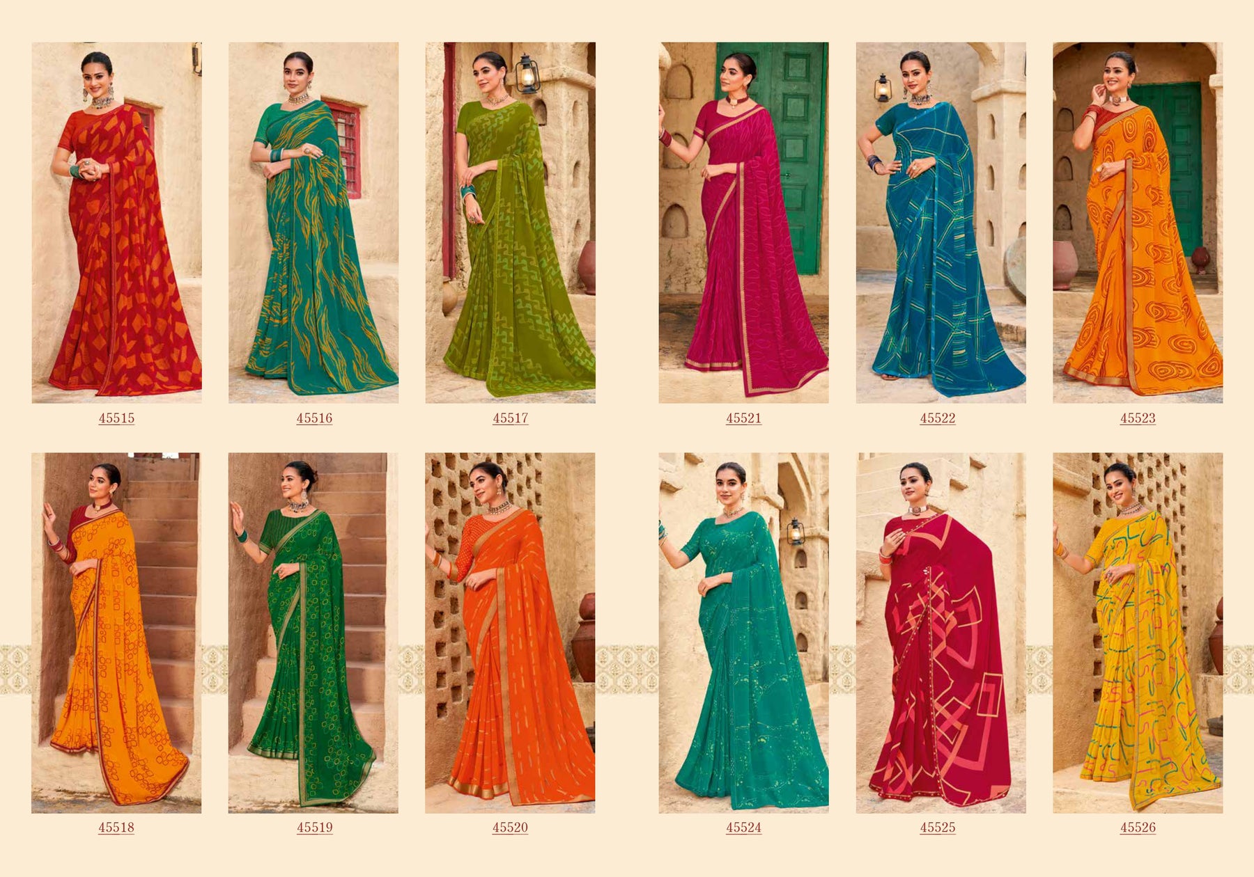 Subhash Radha Soft Georgette Designer Printed Saree-12 PCS Full Set by M.R. Saree Emporium