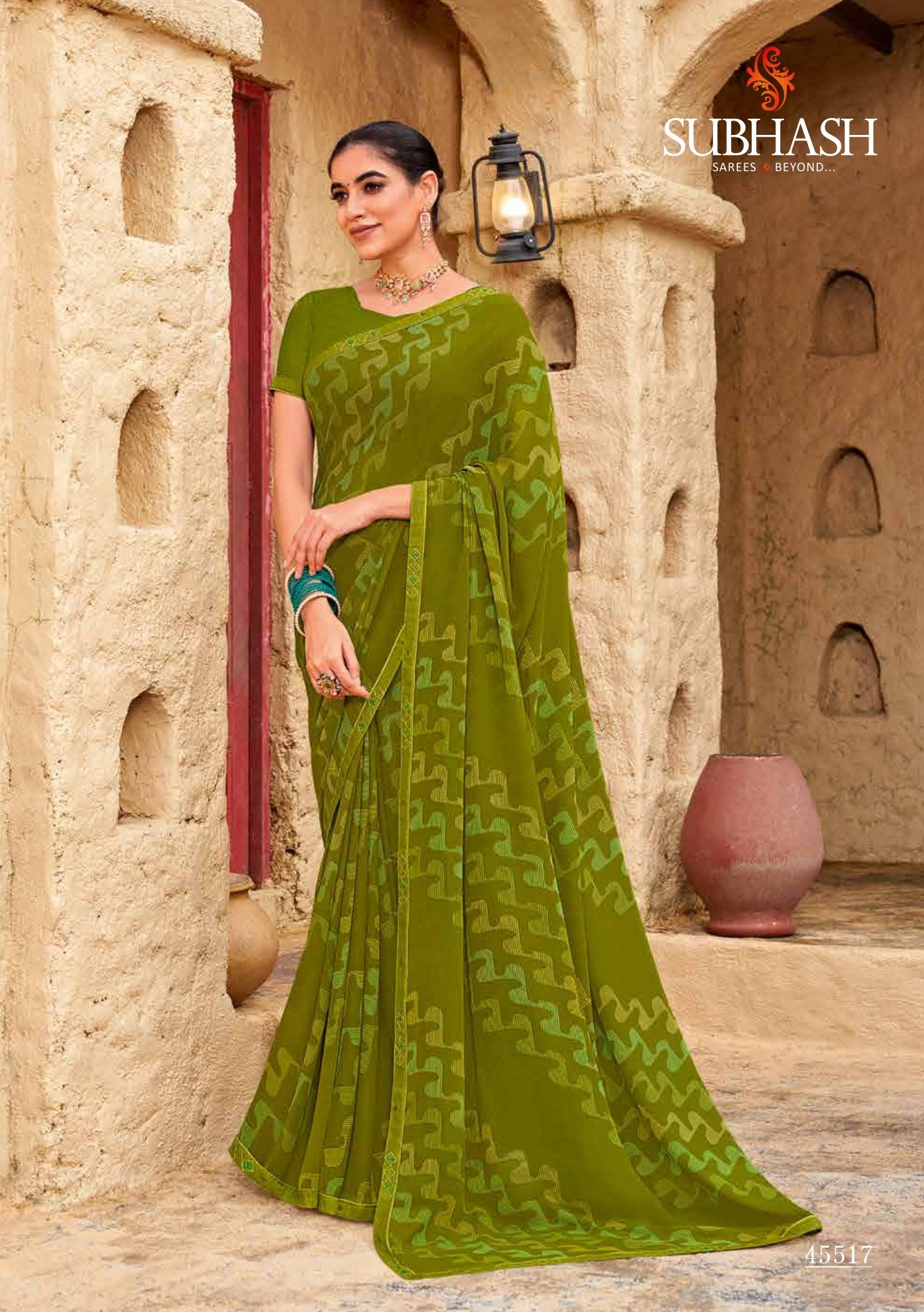 Subhash Sarees Radha-09 Printed Georgette Saree 12 Pcs Set With Border - M.R. Saree Emporium