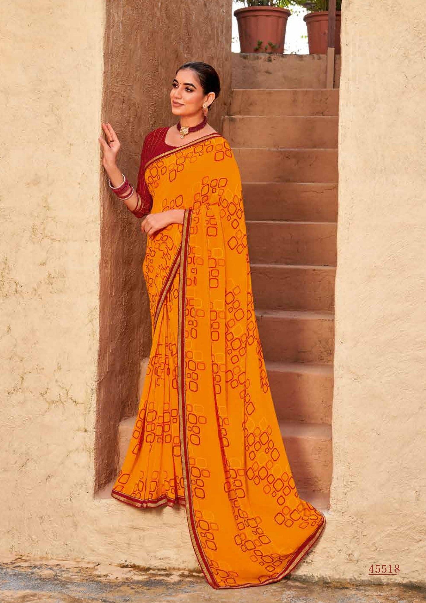 Subhash Sarees Radha-09 Printed Georgette Saree 12 Pcs Set With Border - M.R. Saree Emporium