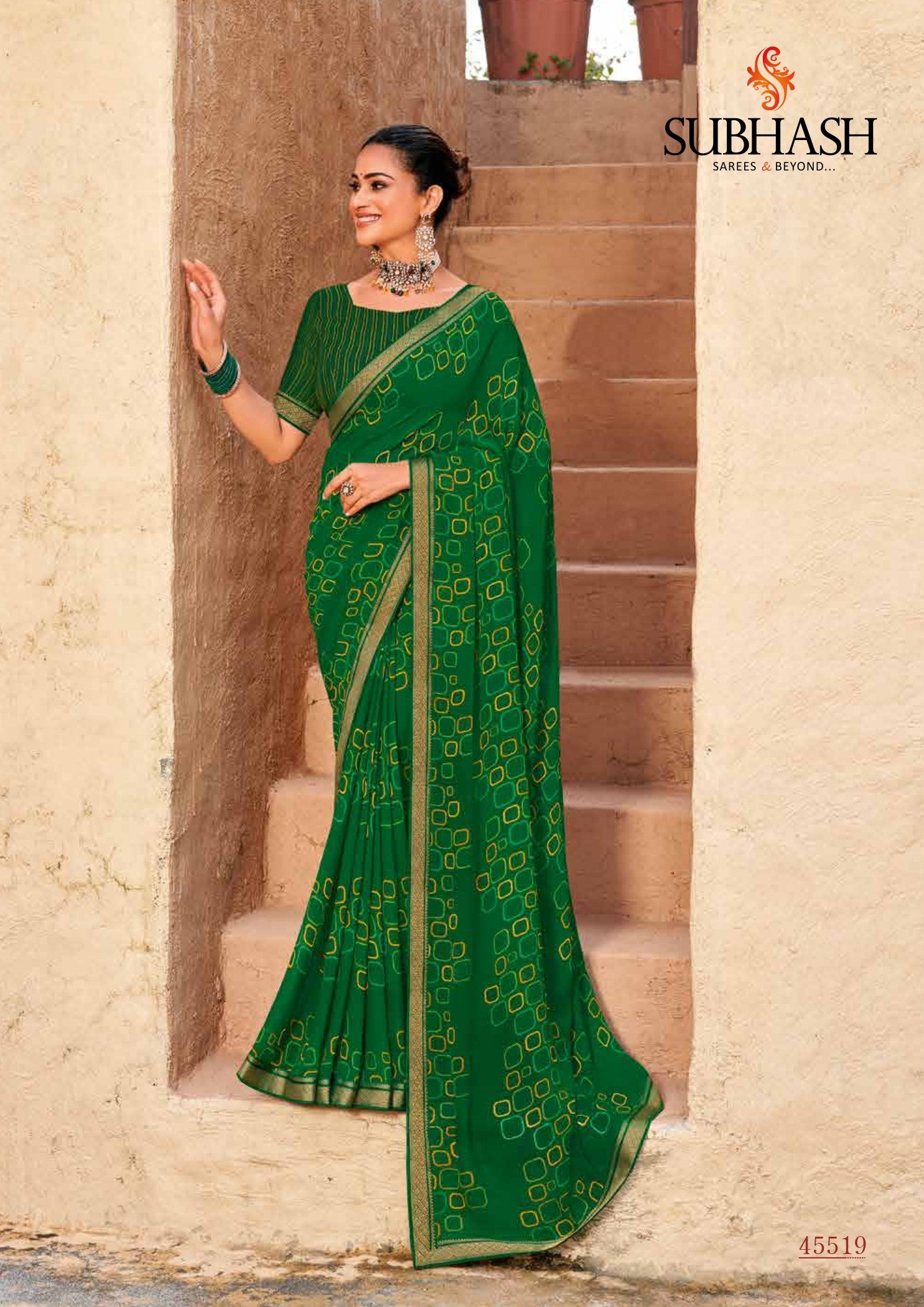 Subhash Sarees Radha-09 Printed Georgette Saree 12 Pcs Set With Border - M.R. Saree Emporium