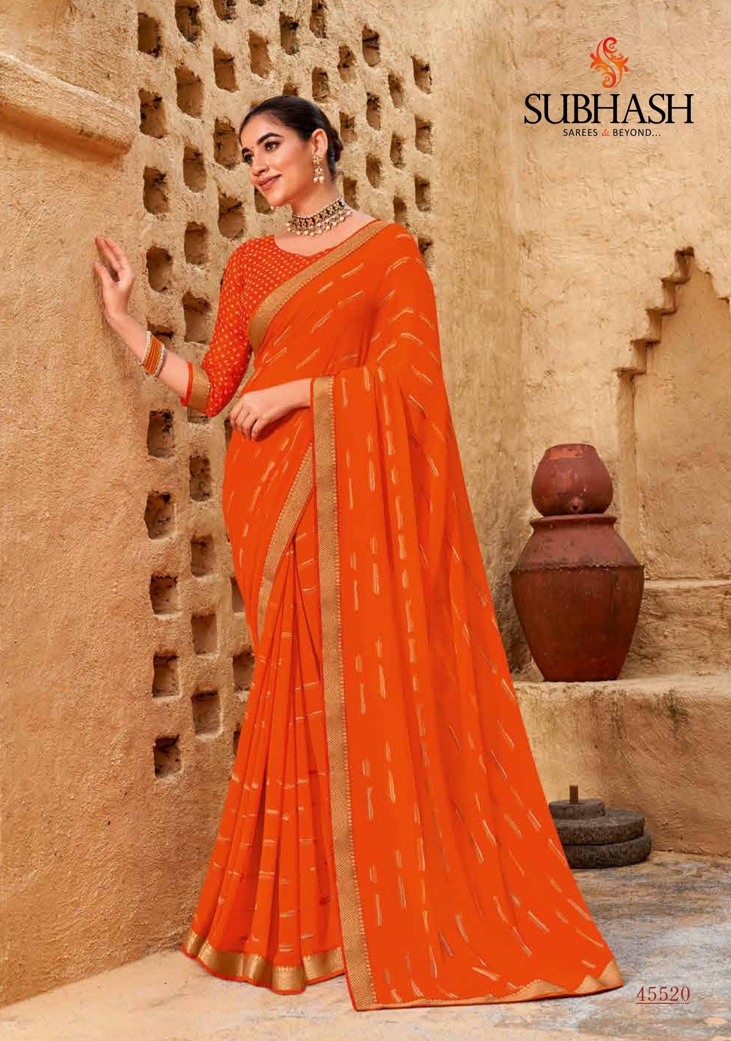 Subhash Sarees Radha-09 Printed Georgette Saree 12 Pcs Set With Border - M.R. Saree Emporium