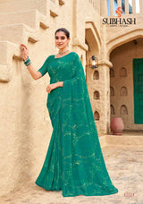 Subhash Sarees Radha-09 Printed Georgette Saree 12 Pcs Set With Border - M.R. Saree Emporium