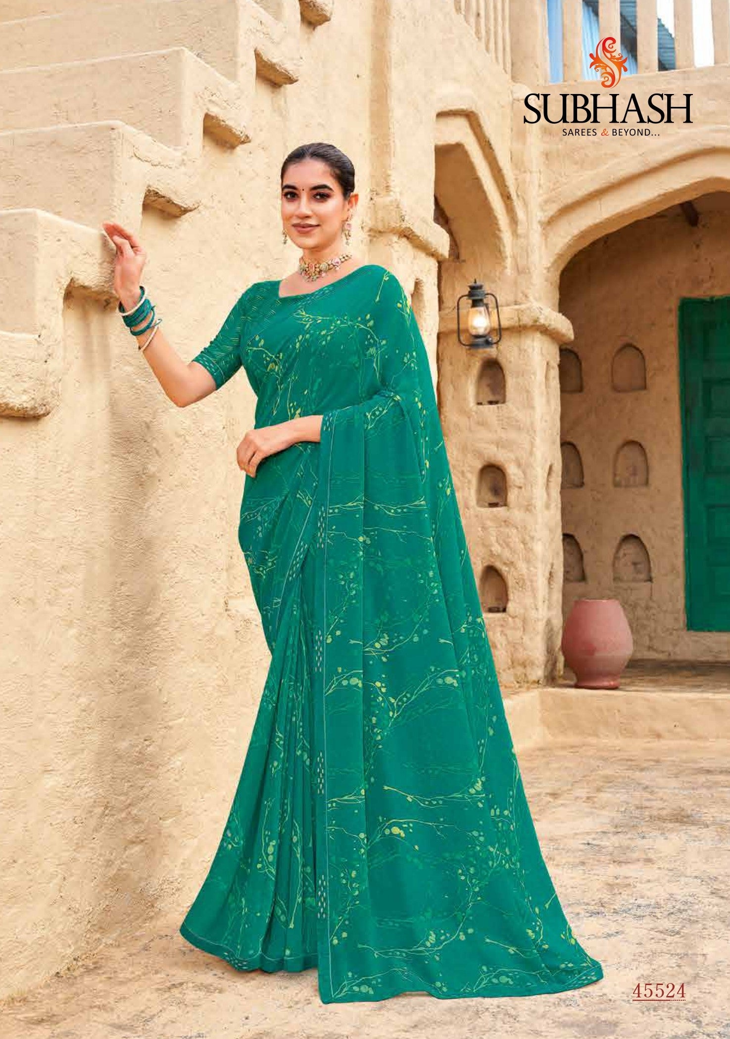 Subhash Sarees Radha-09 Printed Georgette Saree 12 Pcs Set With Border - M.R. Saree Emporium