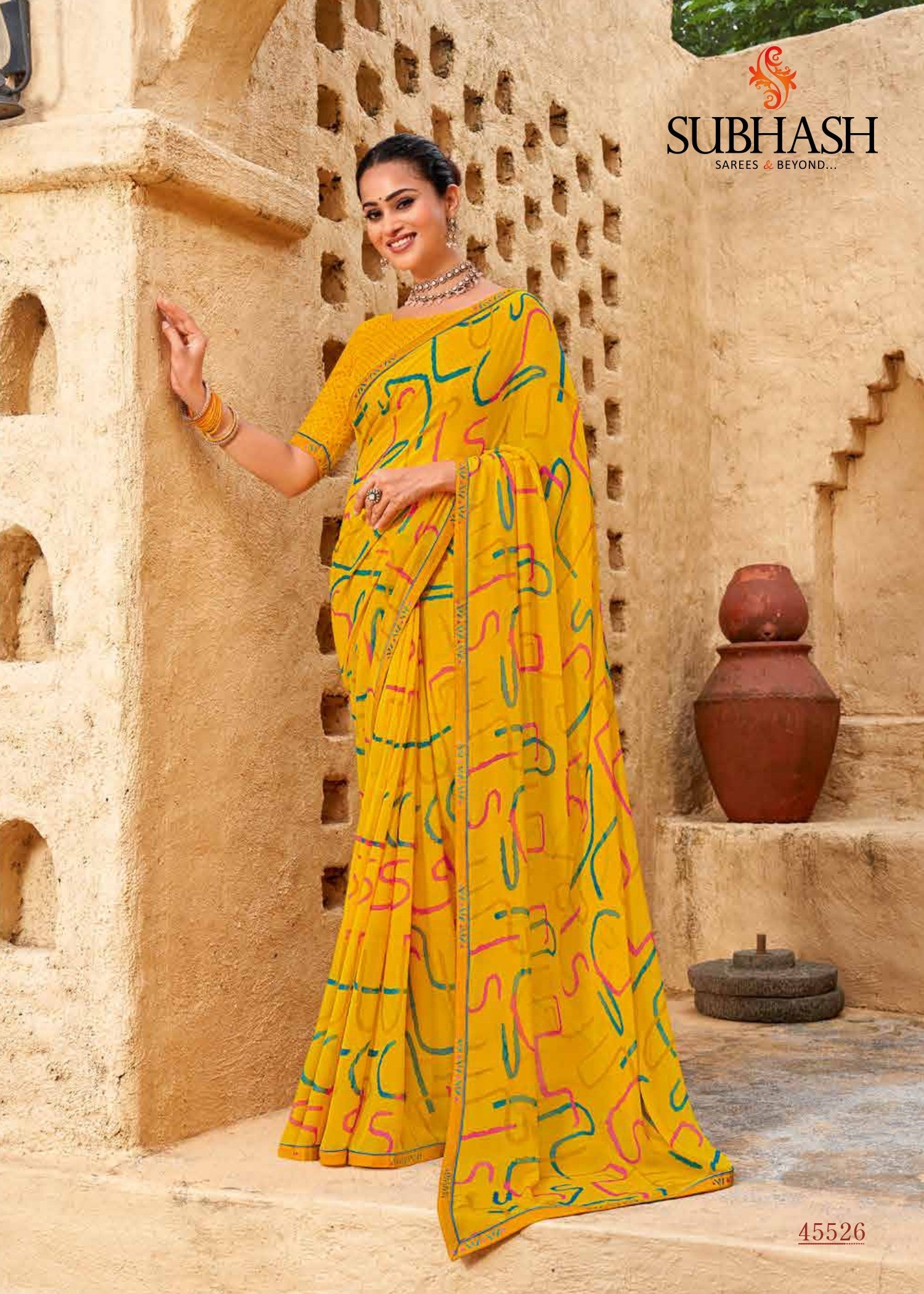 Subhash Sarees Radha-09 Printed Georgette Saree 12 Pcs Set With Border - M.R. Saree Emporium