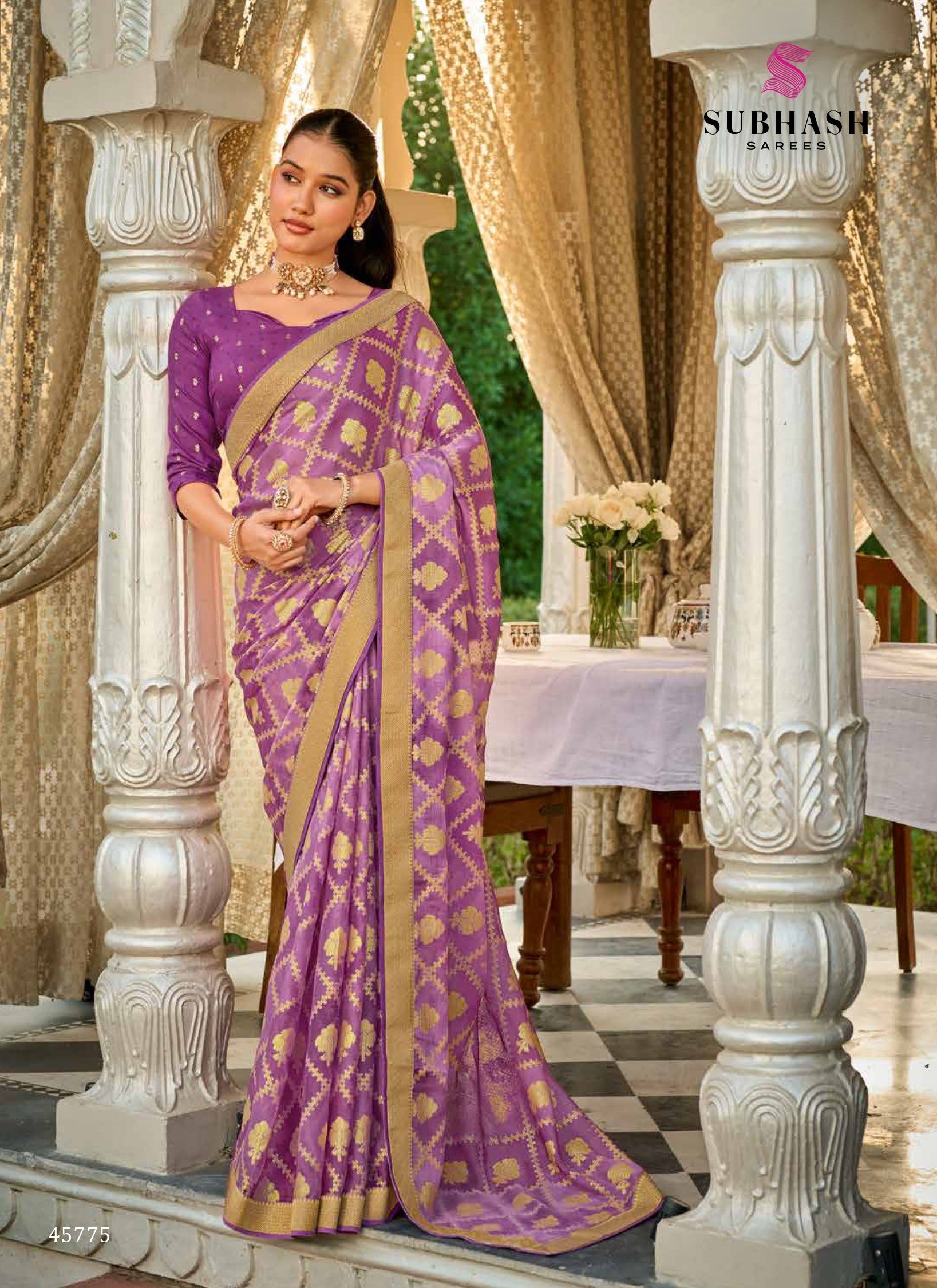 Subhash Sarbani-11 D.No-45775 Purple Printed Synthetics Saree With Border - M.R. Saree Emporium